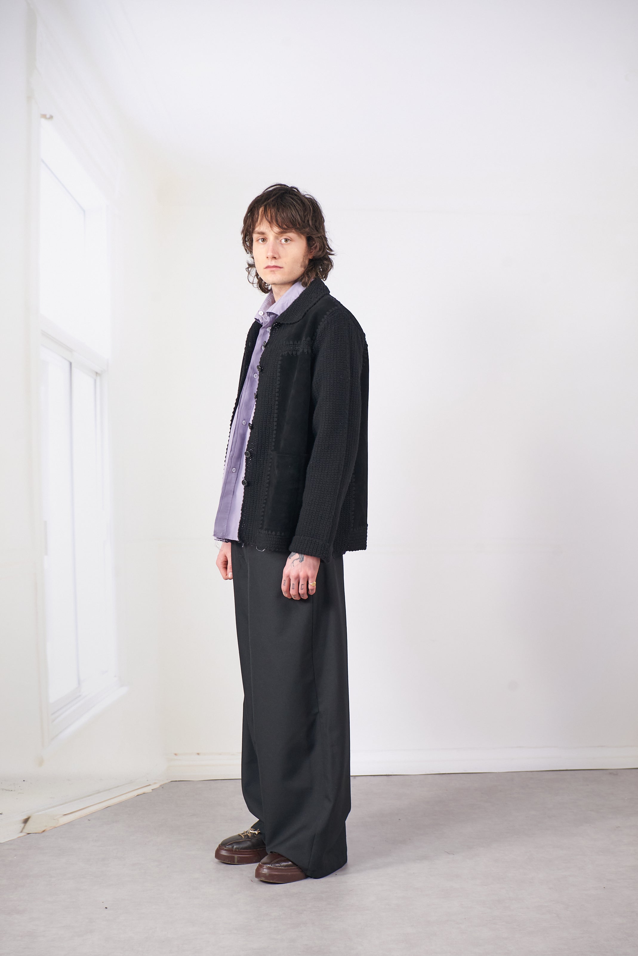 CF.20.09.07.01 CROCHET/SUEDE JACKET black