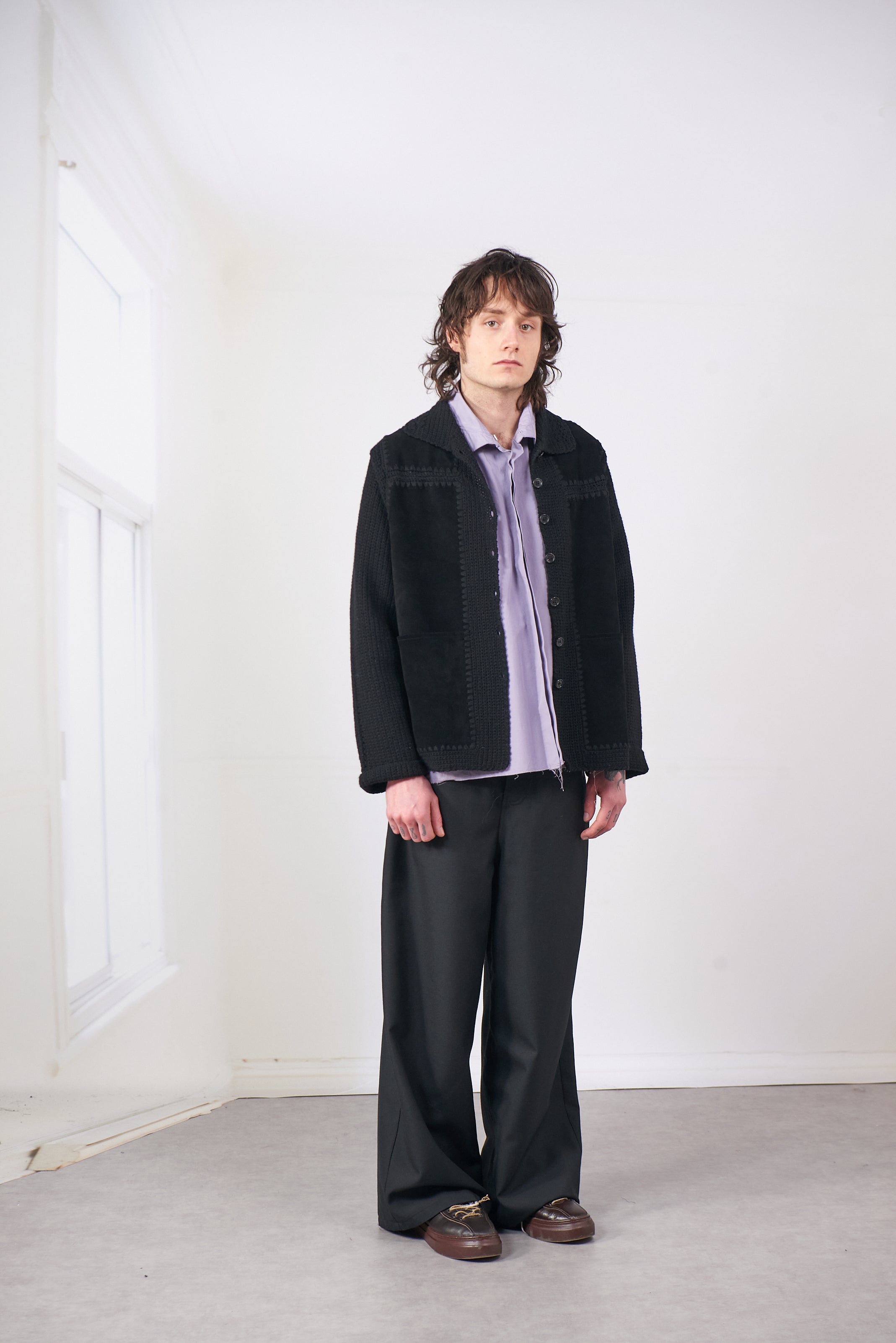 CF.20.09.07.01 CROCHET/SUEDE JACKET black