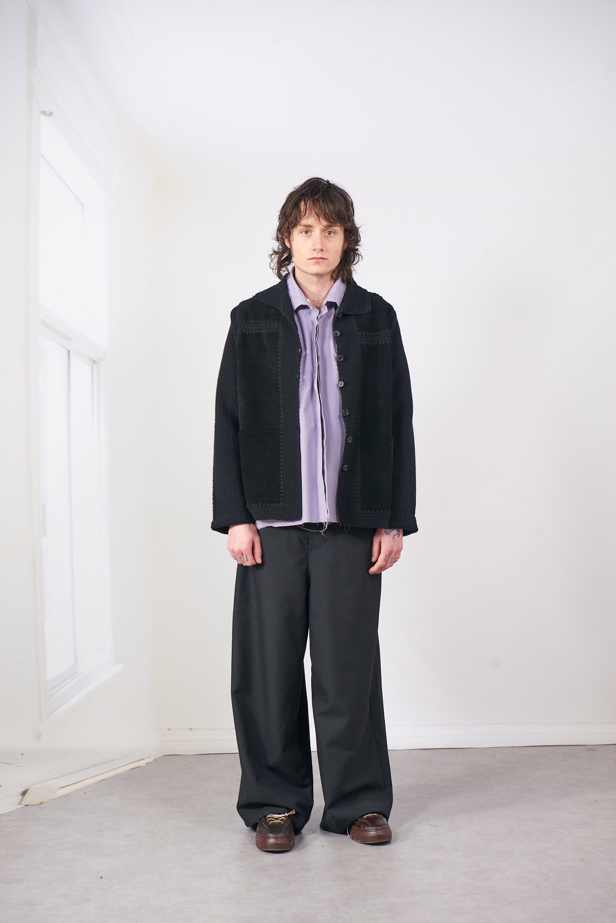 CF.20.09.07.01 CROCHET/SUEDE JACKET black