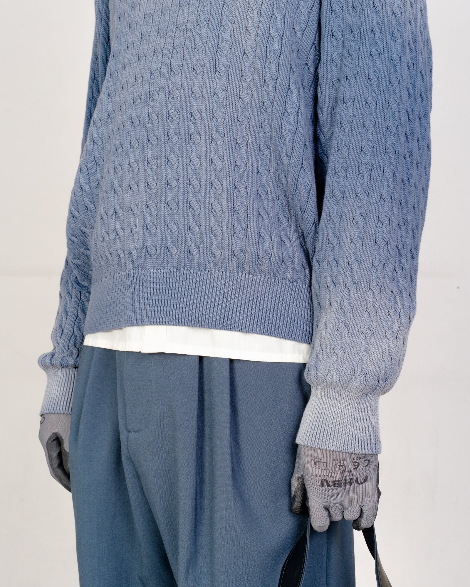 CF.21.03.03.01 FRANKENSTEIN CABLE V-NECK cotton cable knit petrol