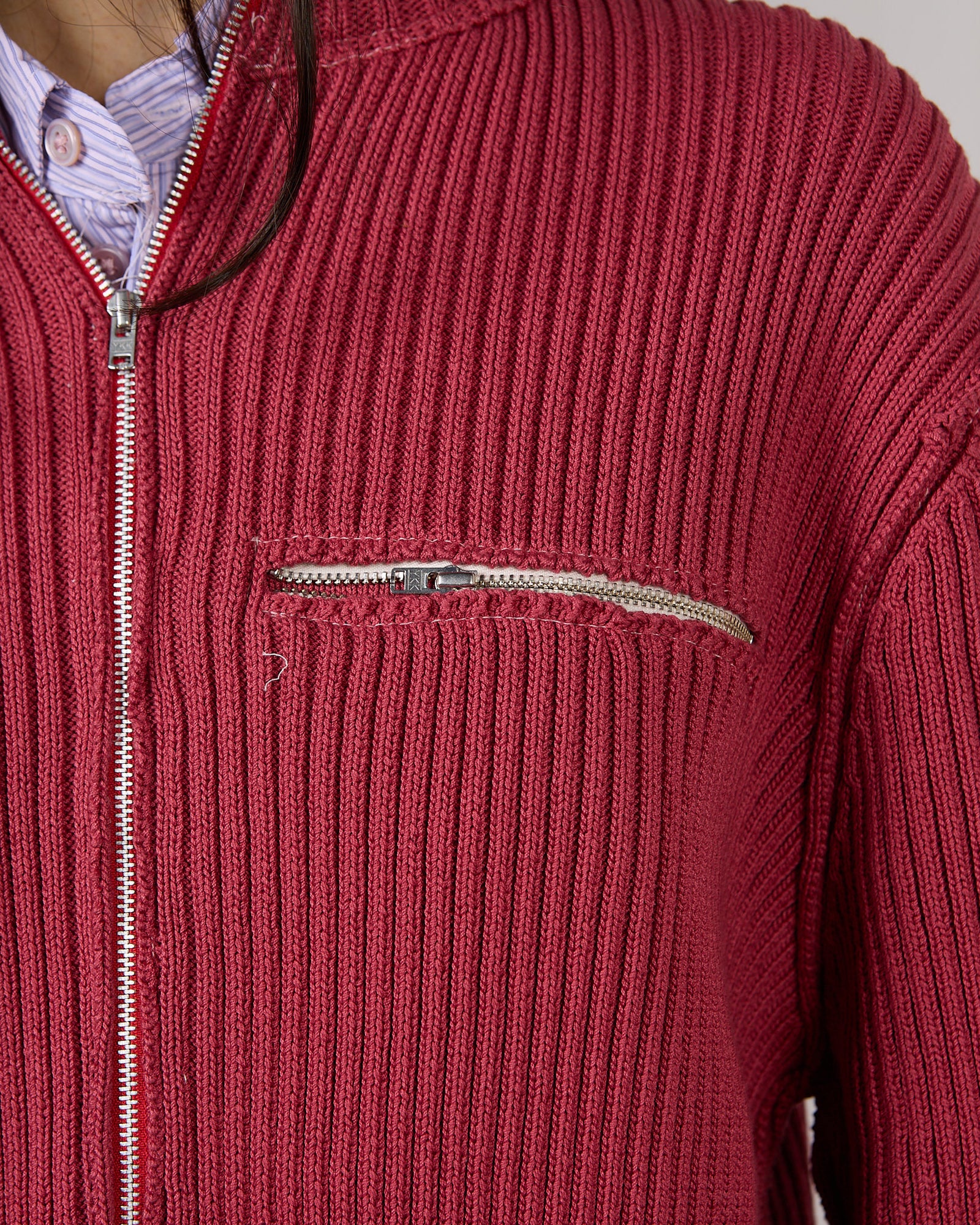 CF.23.03.05.02  ZIP-UP KNIT cotton 2x2 rib vintage red