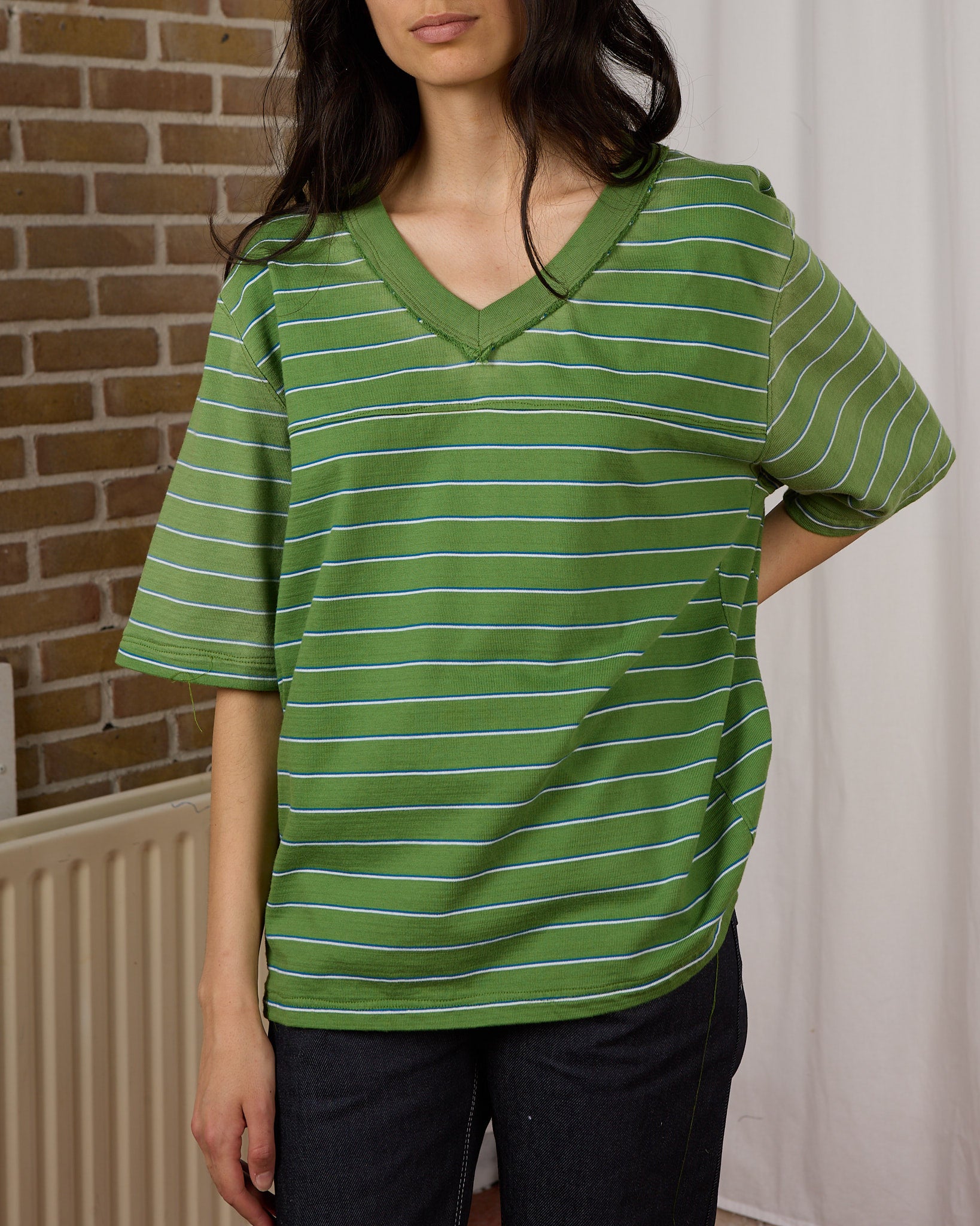 CF.23.01.04.02 FOOTBALL TEE heavy dry jersey green/white/blue stripe