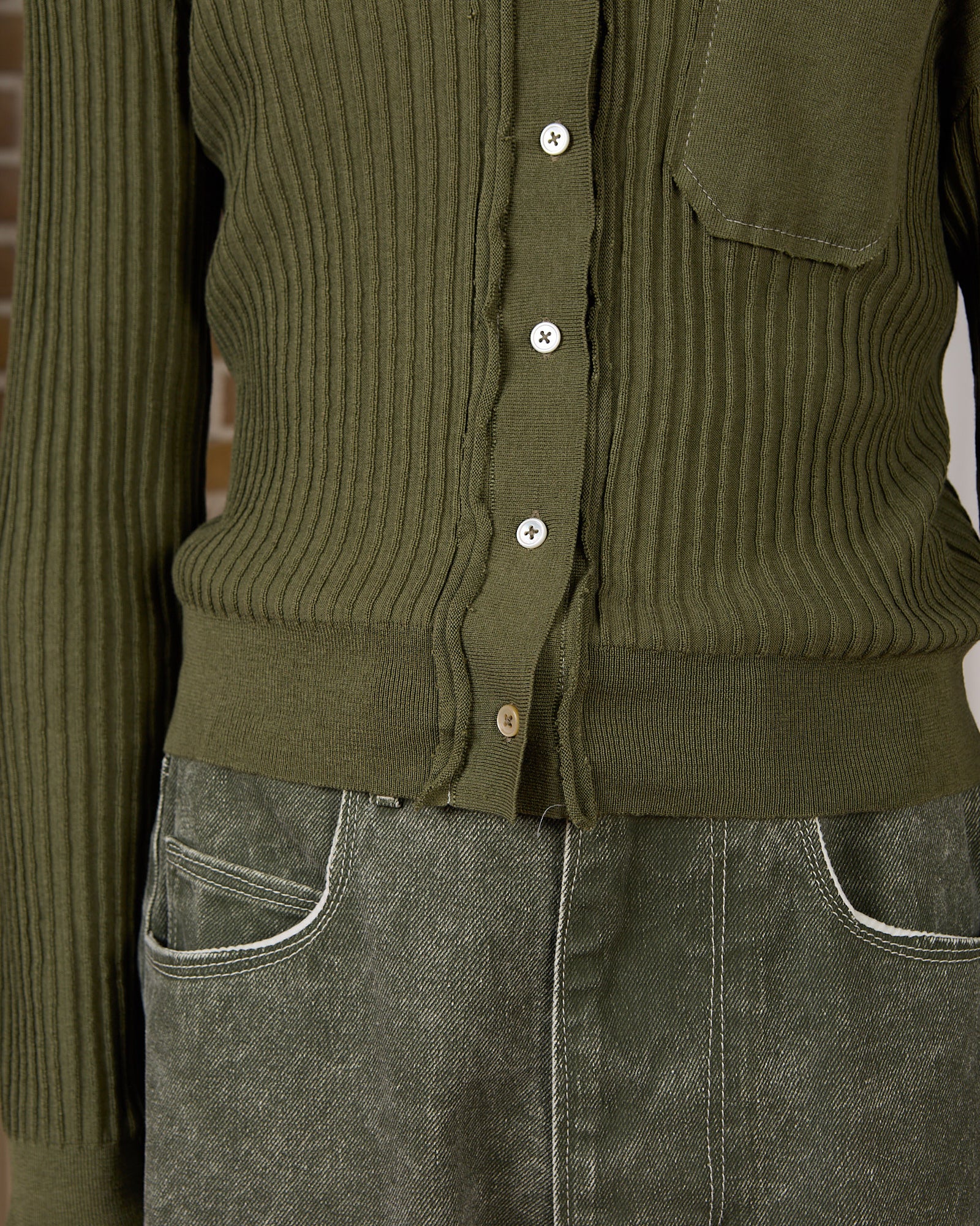 CF.23.03.01.01 70s CARDIGAN inside-out rib knit green