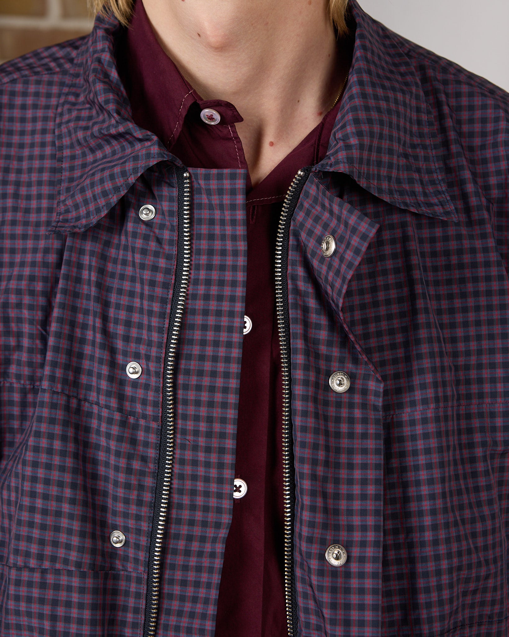CF.23.10.02.02 STRIPE SIMPLE JACKET technical polyester navy/red check