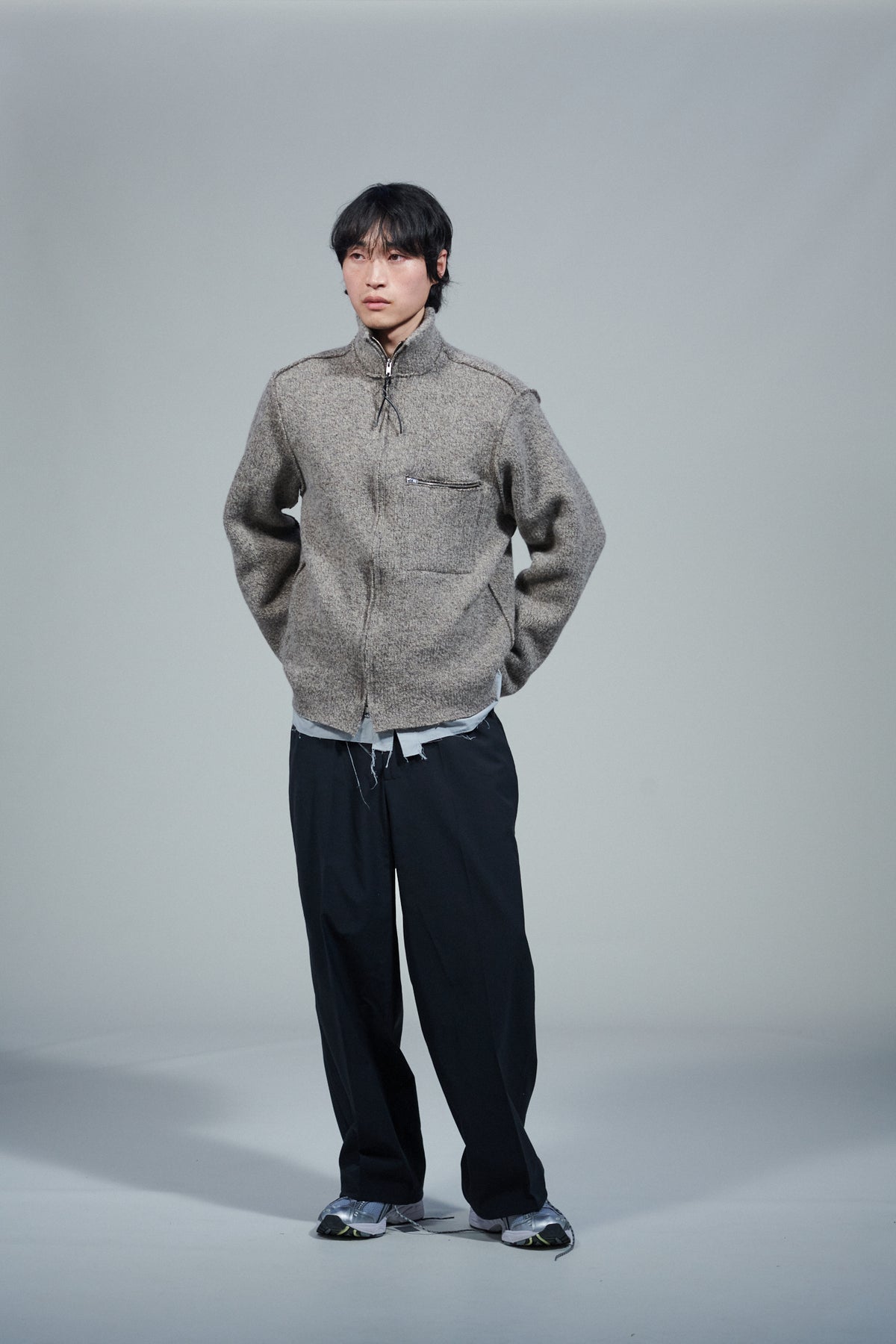CF.22.03.06.03 ZIP-UP KNIT heavy rib melange brown
