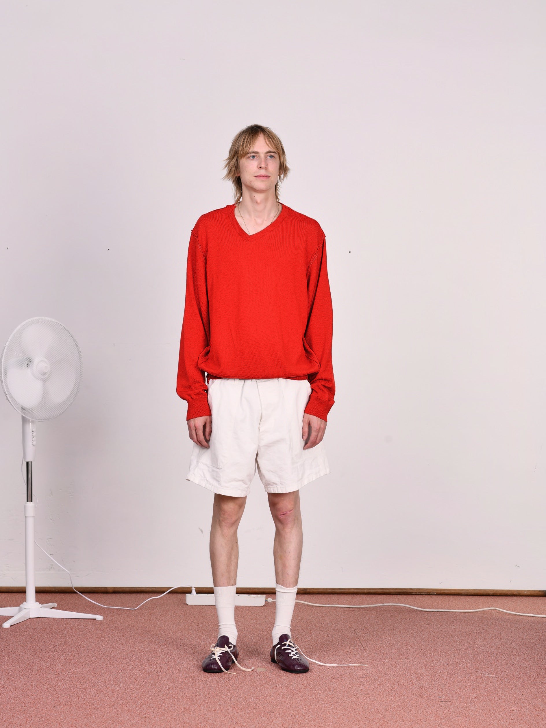 CF.23.03.04.02 V-NECK FRANKENSTEIN merino wool jersey red