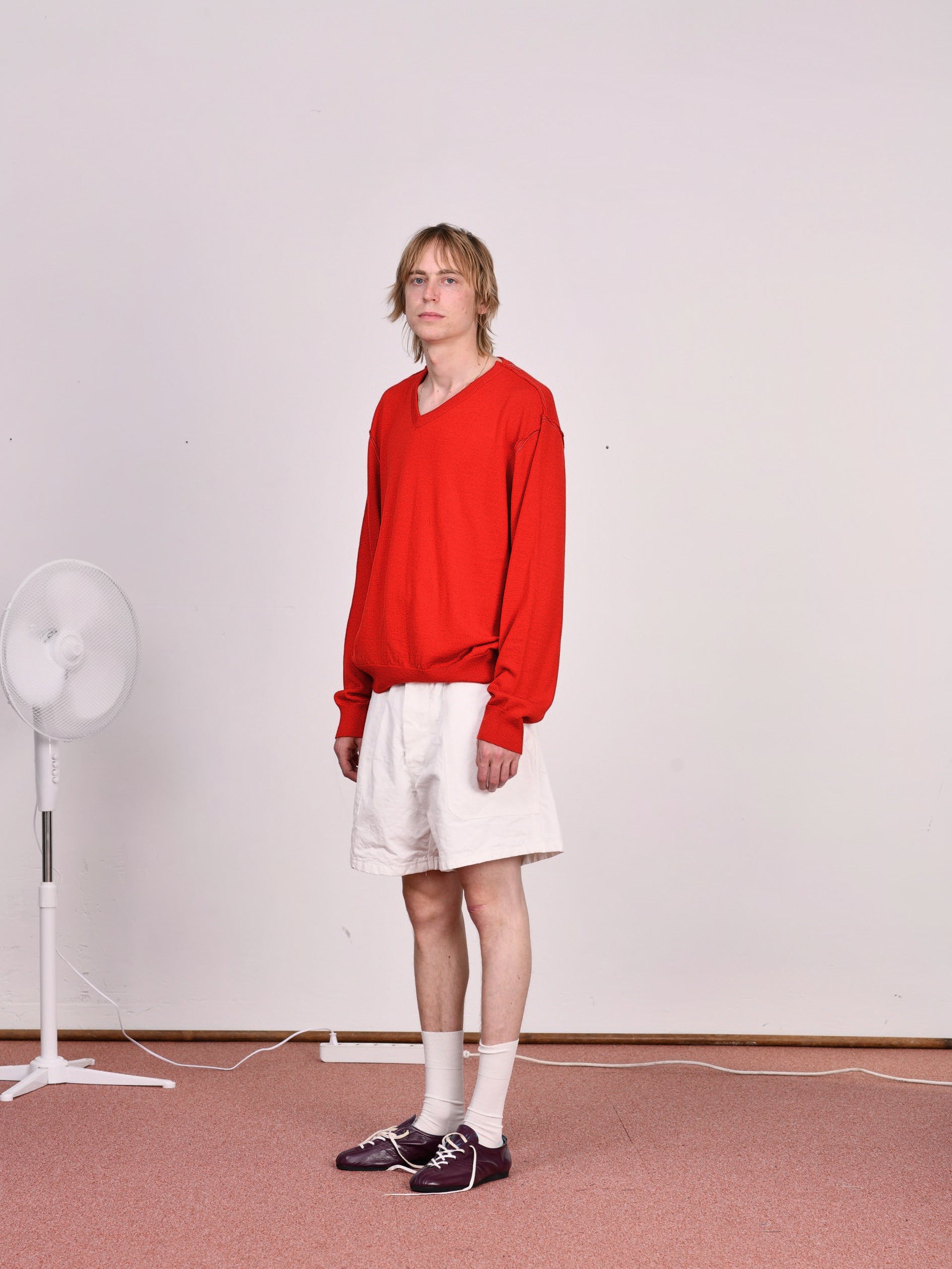 CF.23.03.04.02 V-NECK FRANKENSTEIN merino wool jersey red