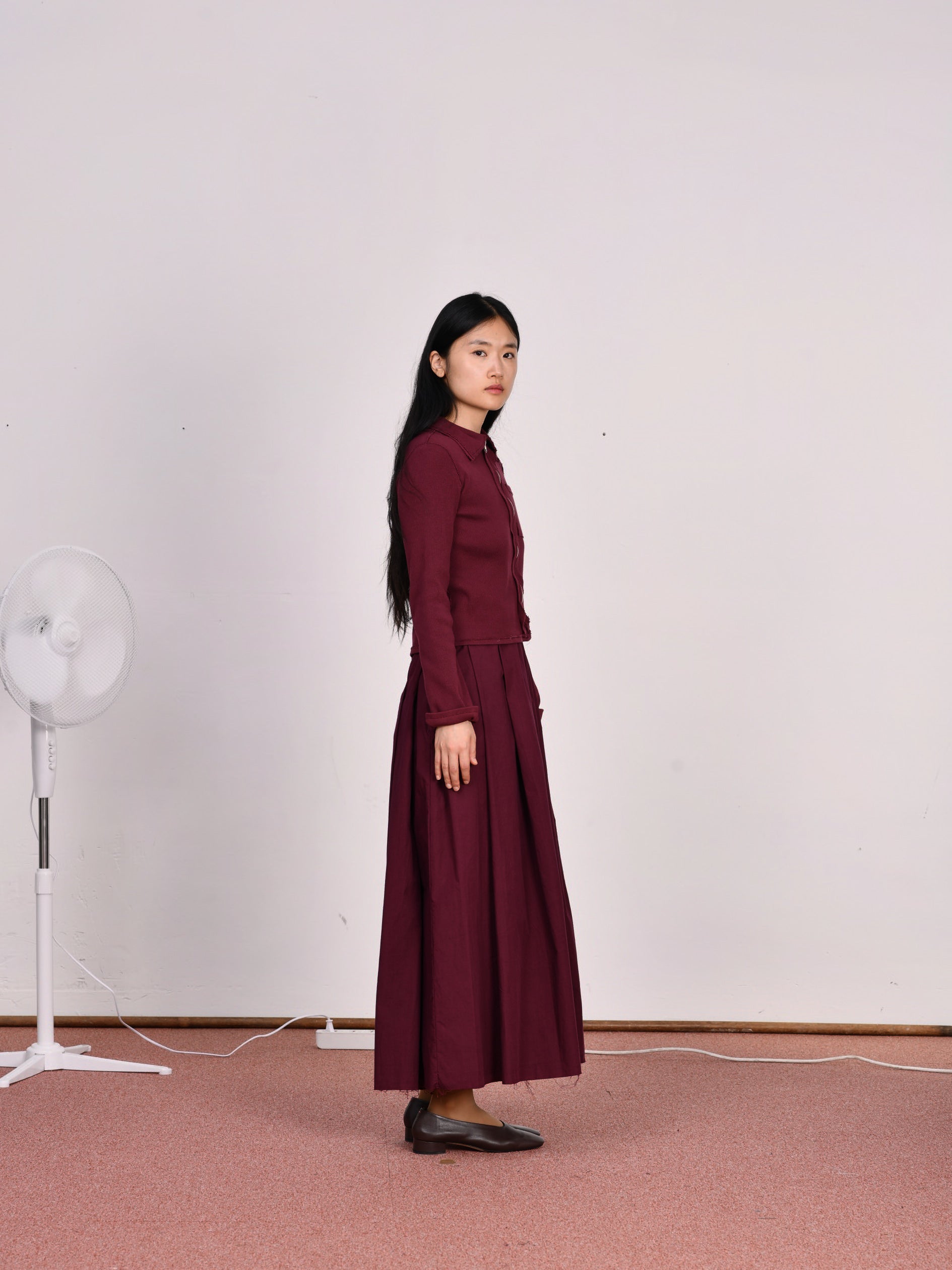 CF.23.01.08.01 FITTED RIB ZIP-CARDI 2x1 heavy rib burgundy
