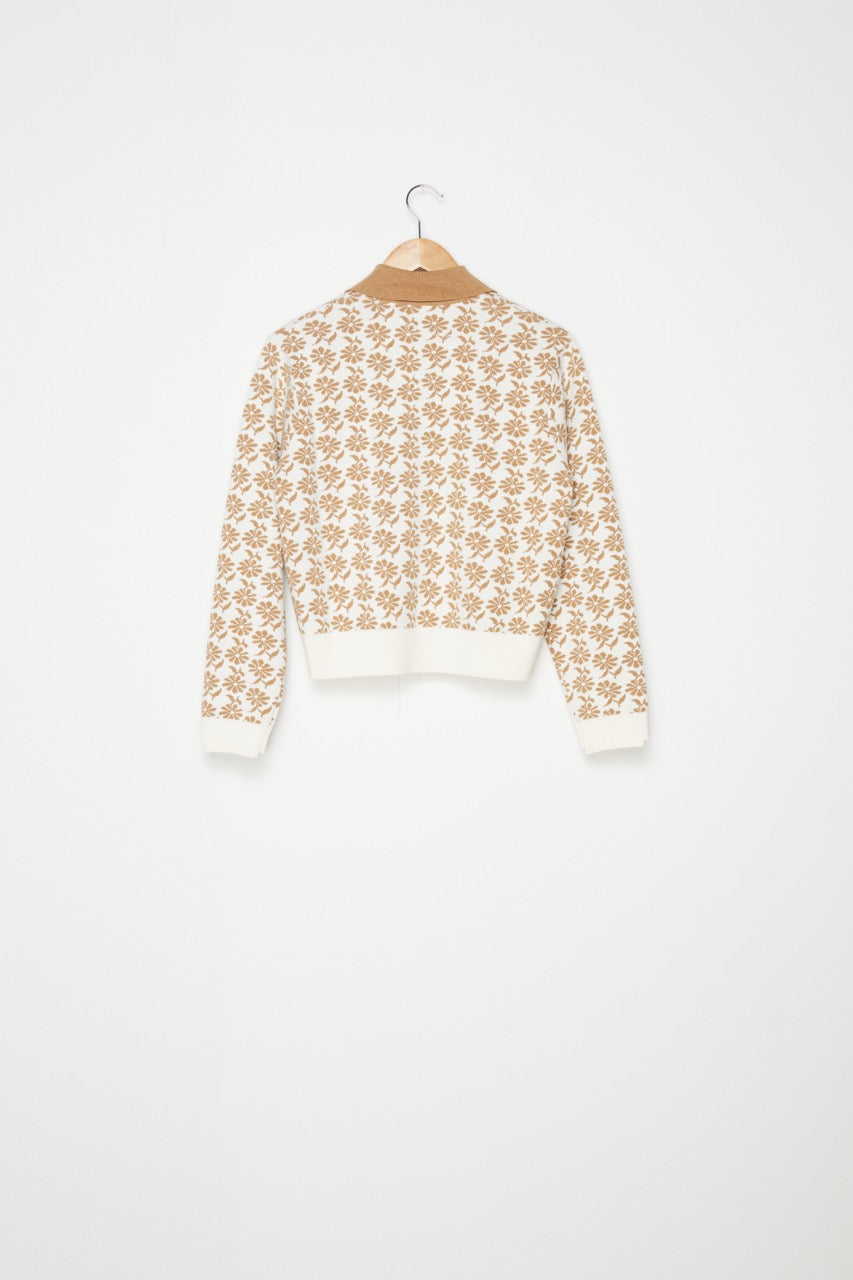CF.18.03.02.01 FITTED 70S CARDIGAN  off-white brown