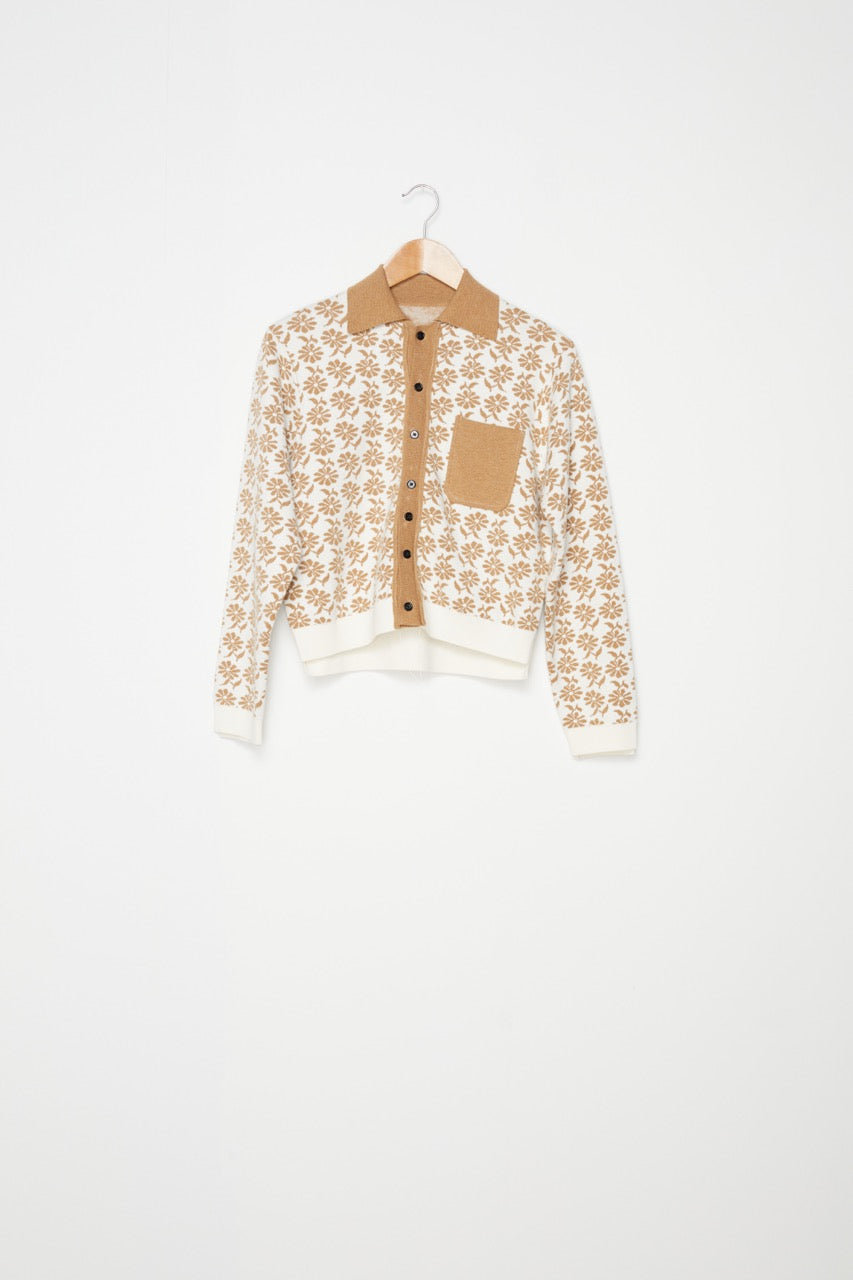 CF.18.03.02.01 FITTED 70S CARDIGAN  off-white brown