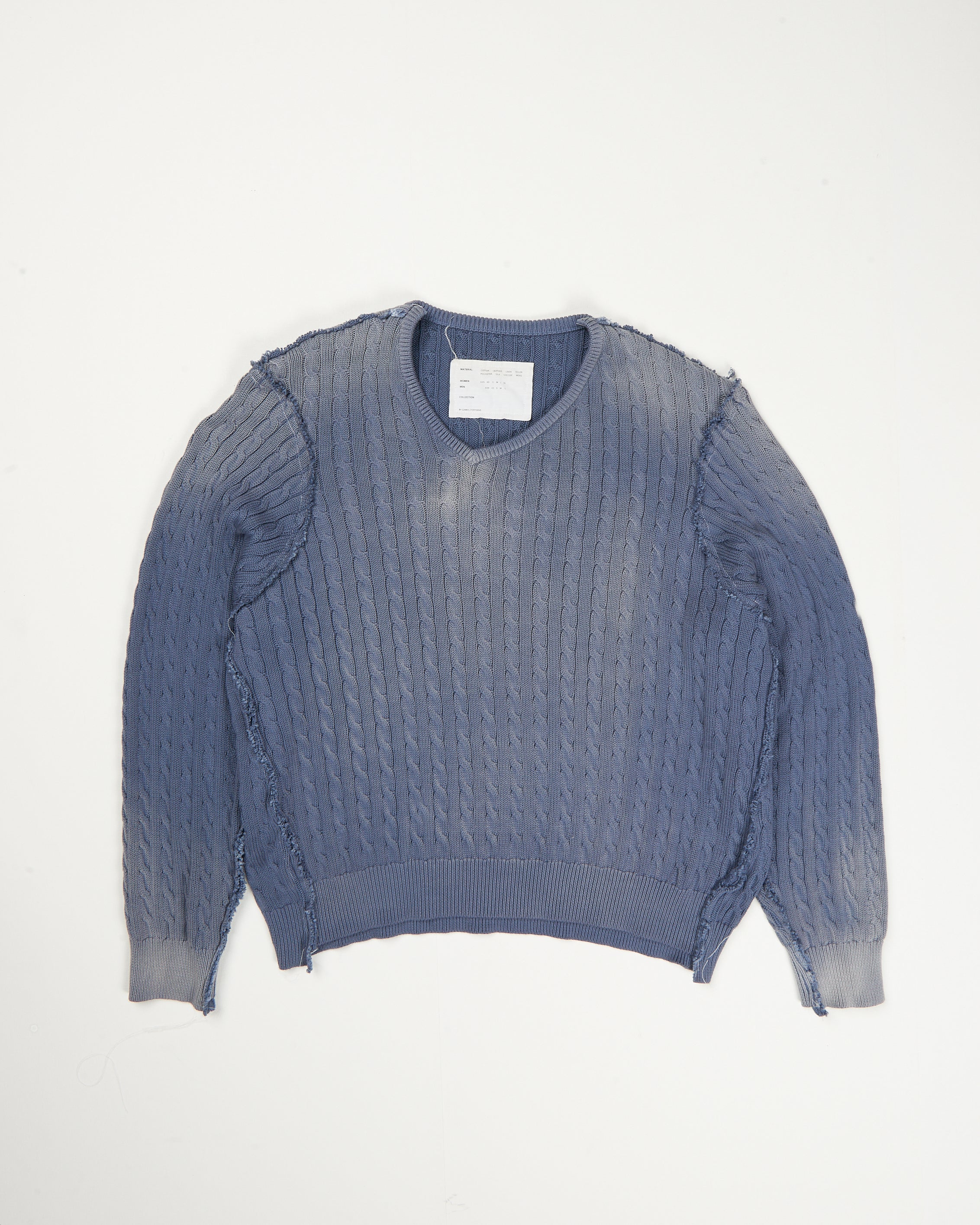 CF.21.03.03.01 FRANKENSTEIN CABLE V-NECK cotton cable knit petrol