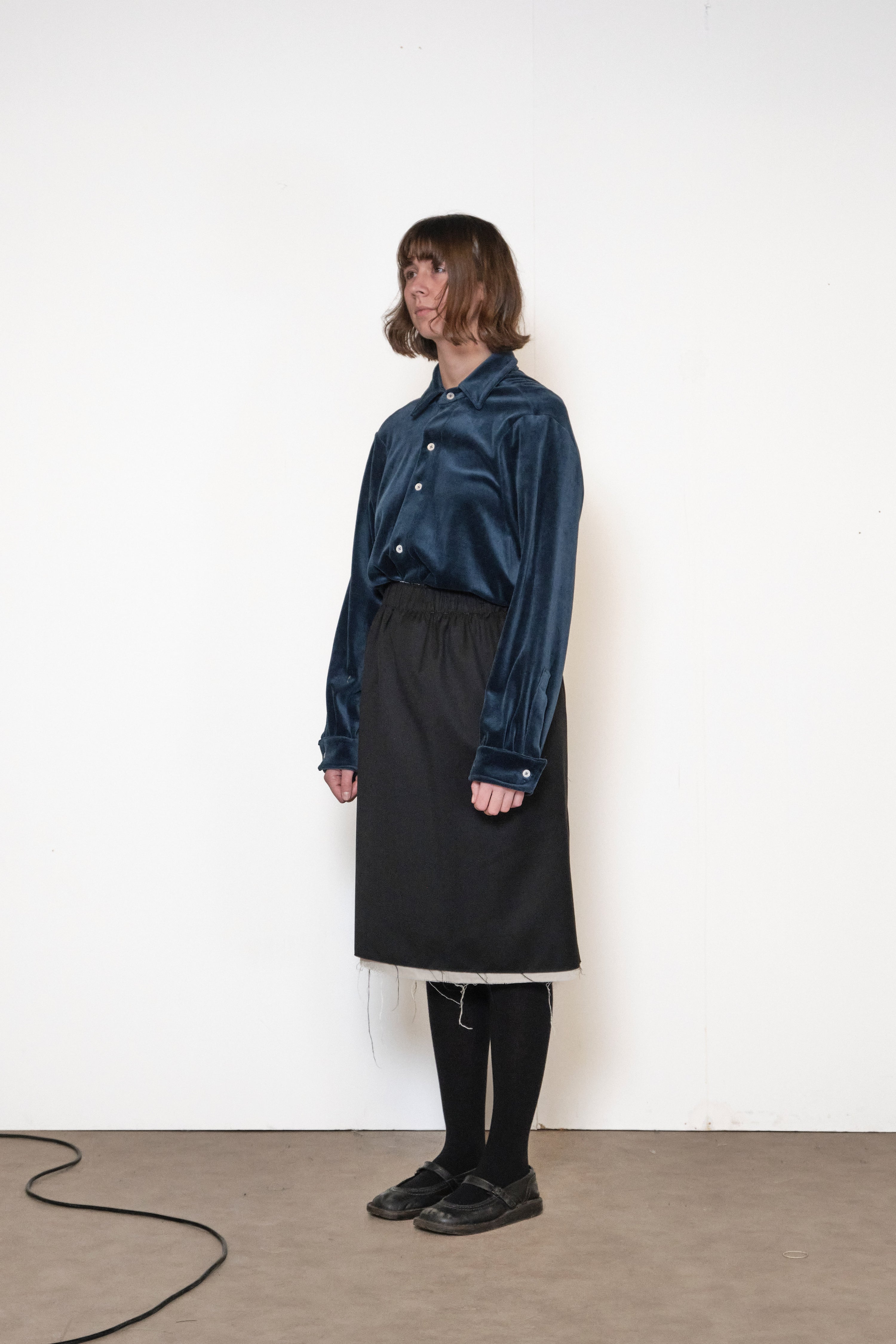 ONE OFF VELOUR BASIC SHIRT blue