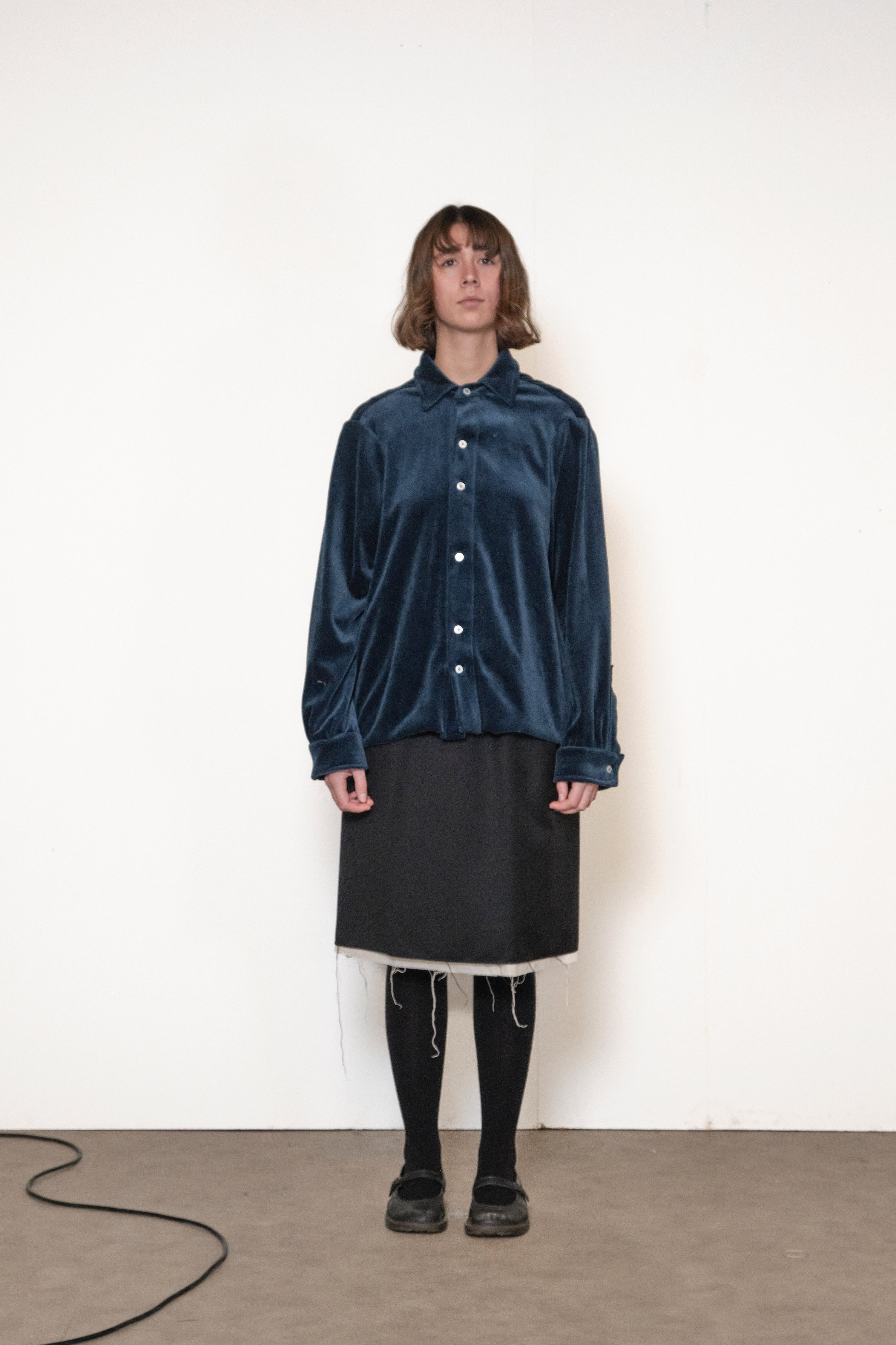 ONE OFF VELOUR BASIC SHIRT blue