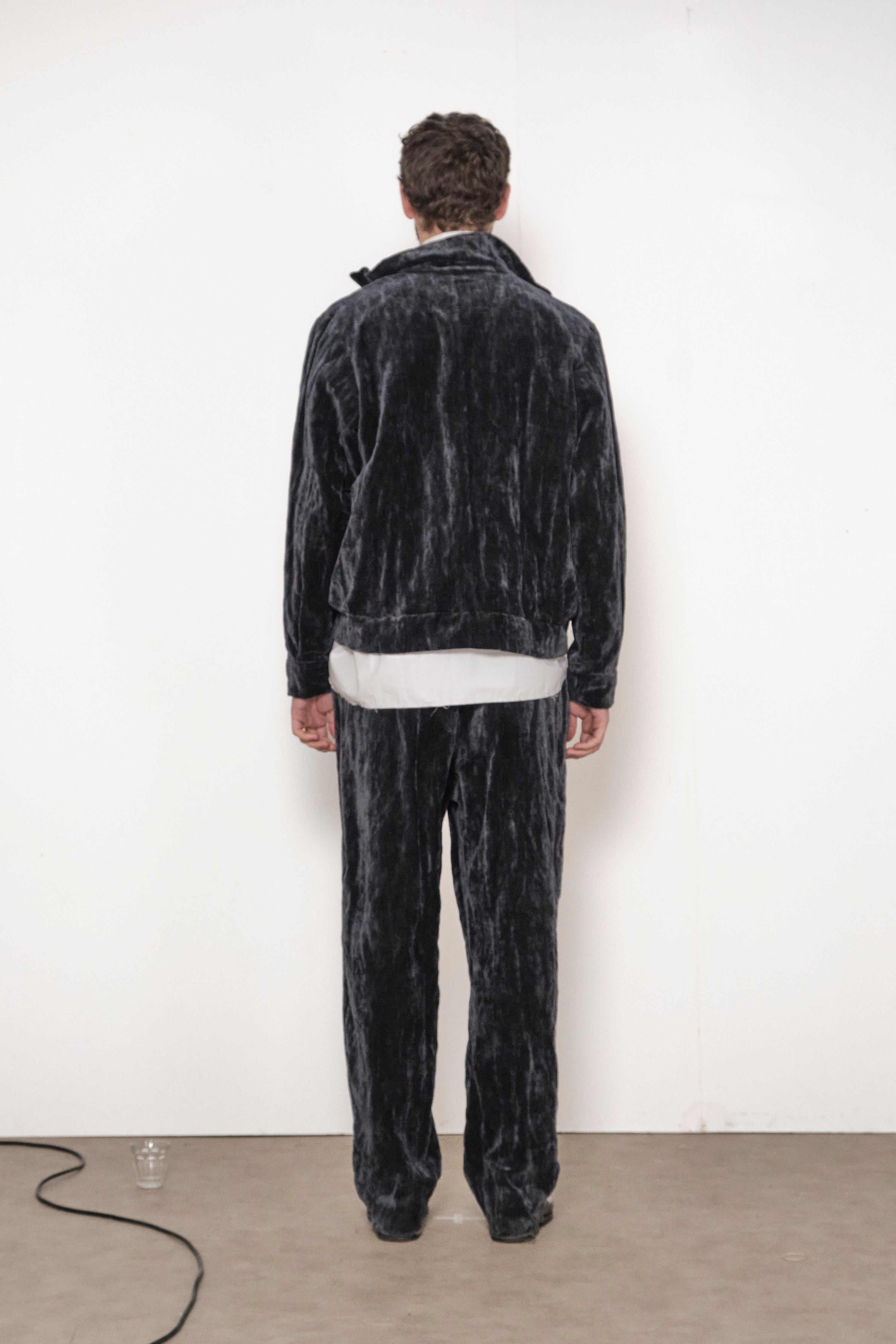 ONE OFF VELVET TRACK PANTS grey