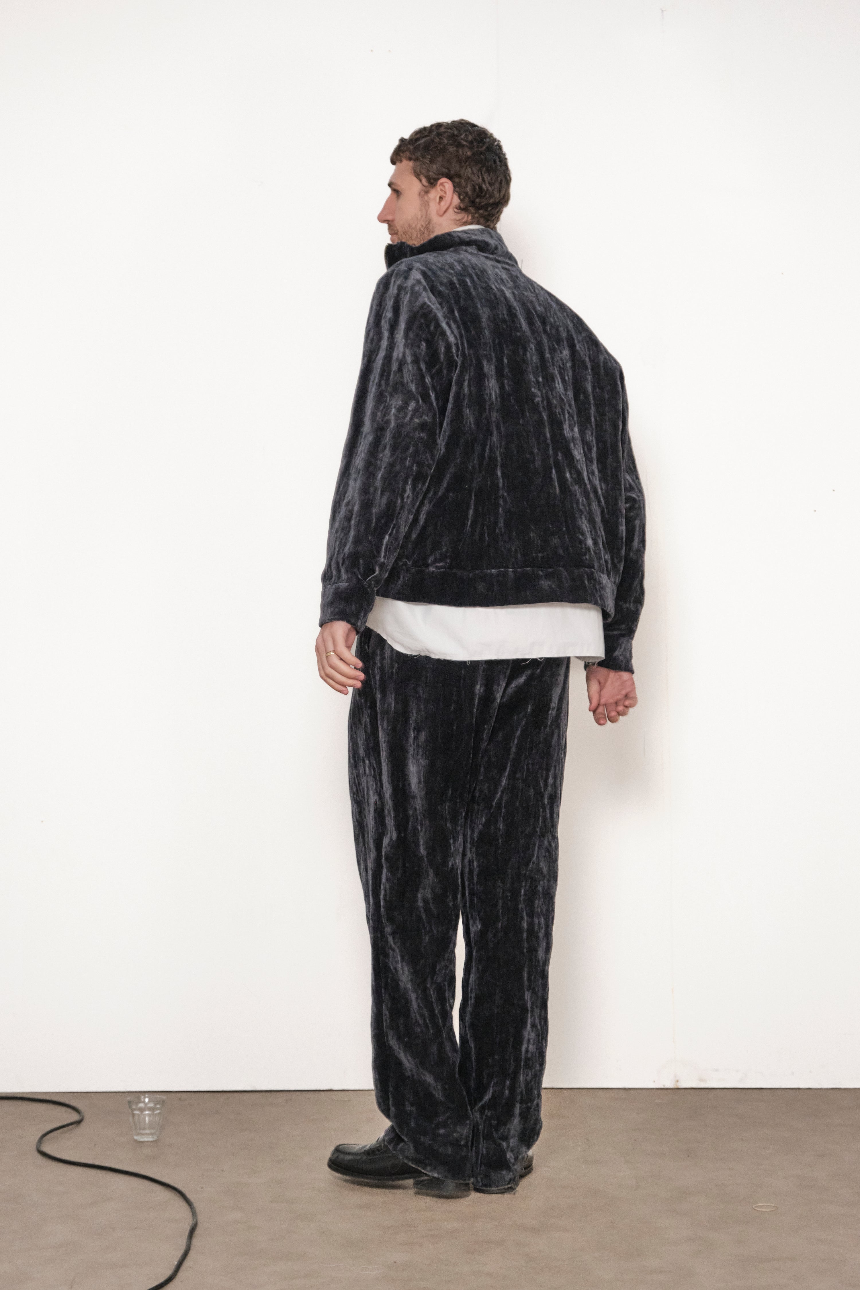 ONE OFF VELVET TRACK PANTS grey