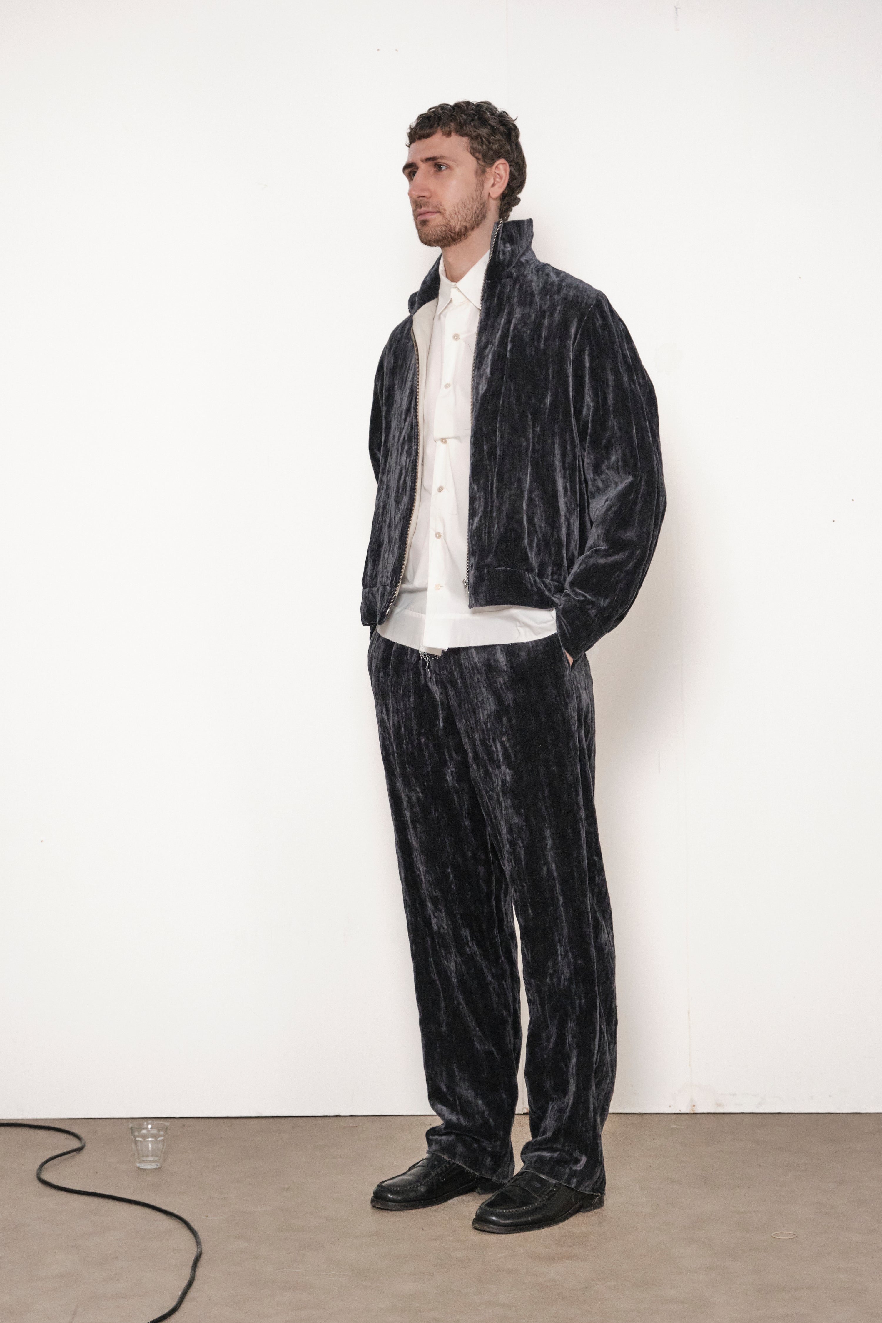 ONE OFF VELVET TRACK PANTS grey