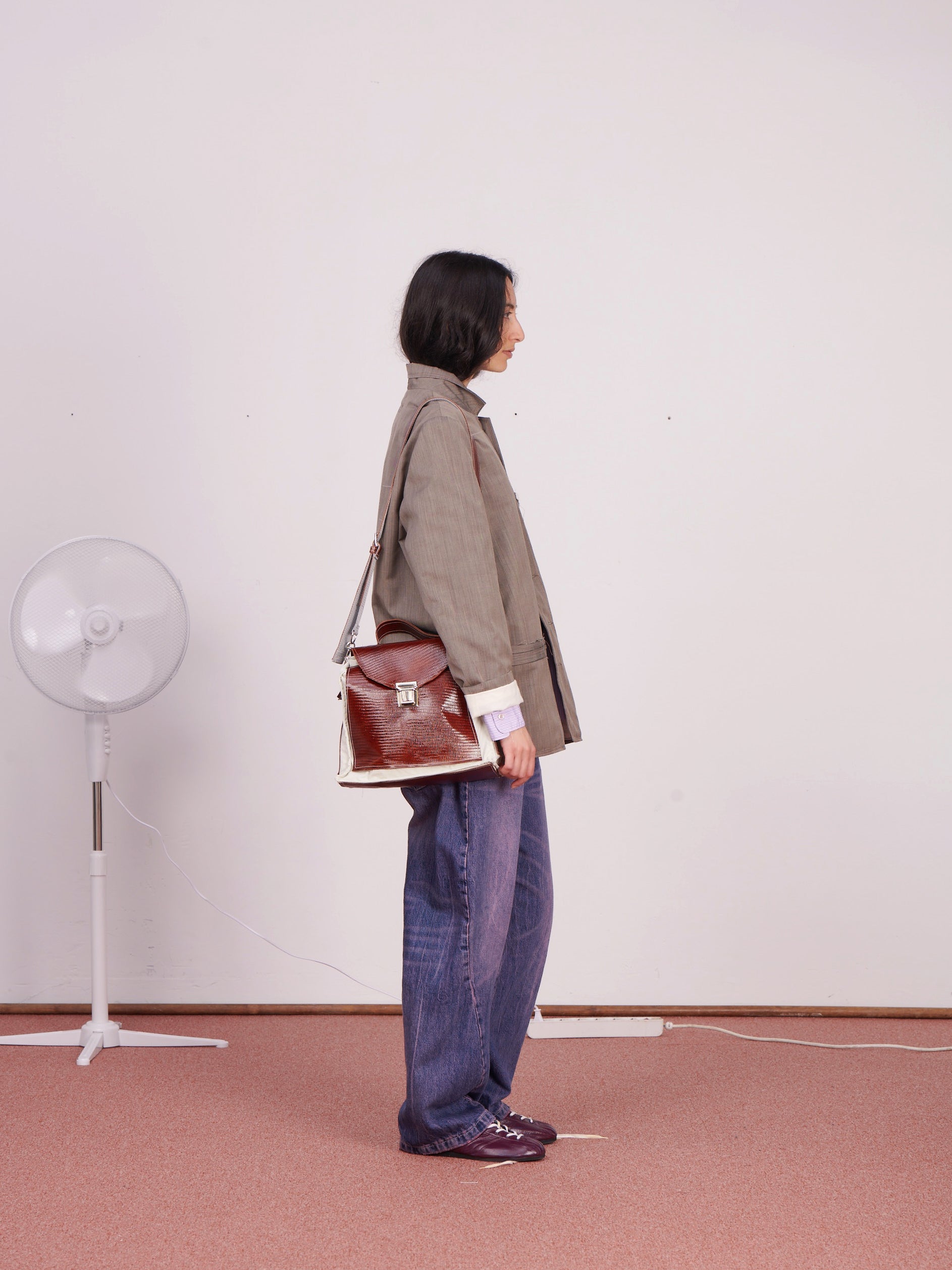 CF.23.14.03.01 CROOCKED PATCH BAG cow leather + nylon brown croc/off-white