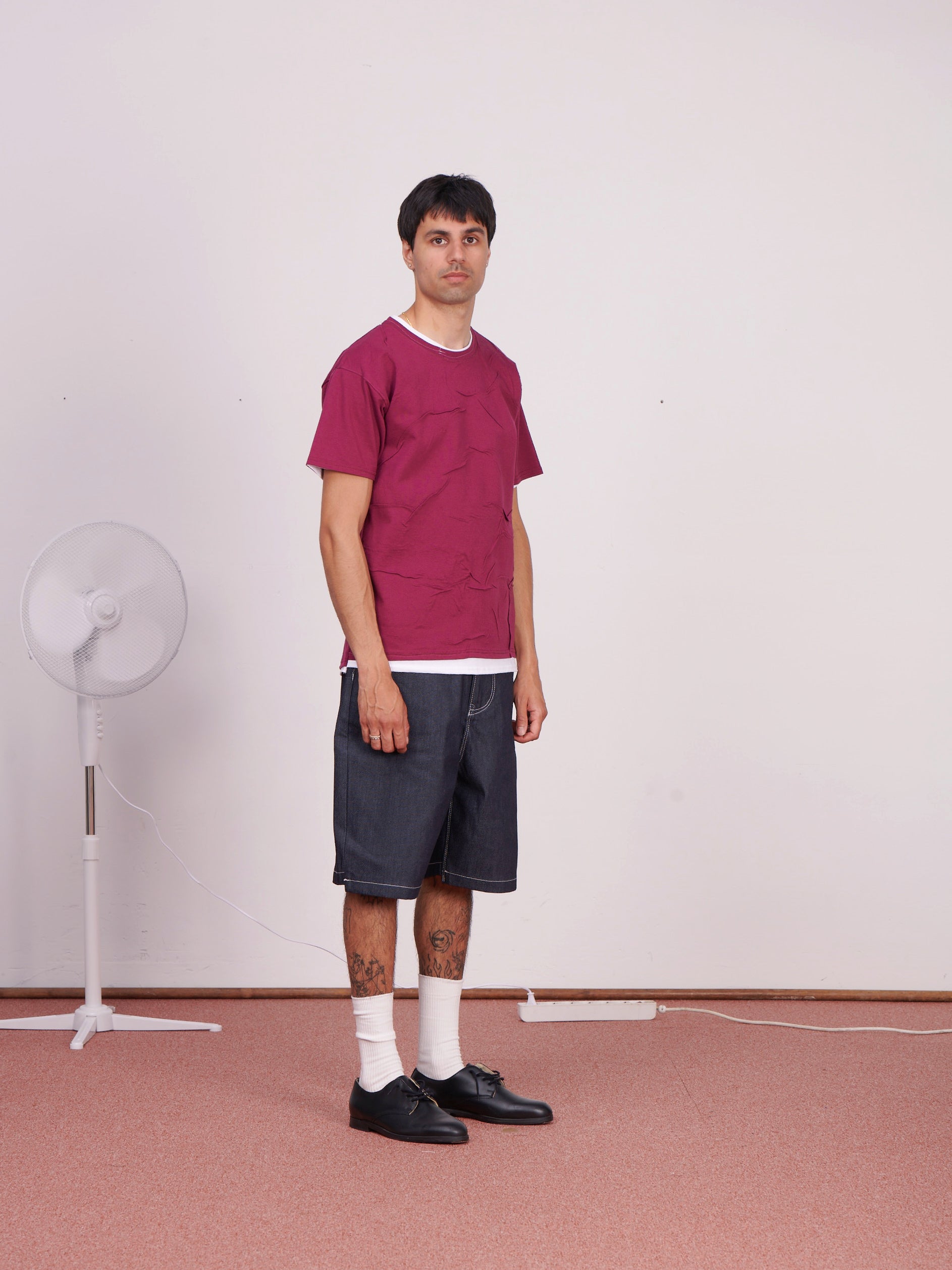 CF.23.RESEARCH.17.02 WRINKLE DOUBLE LAYERED TEE jersey cotton burgundy/white