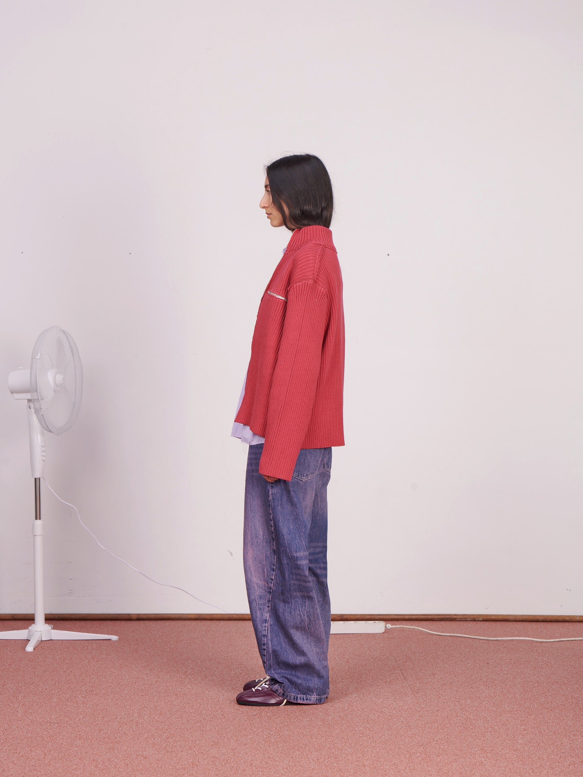CF.23.03.05.02  ZIP-UP KNIT cotton 2x2 rib vintage red