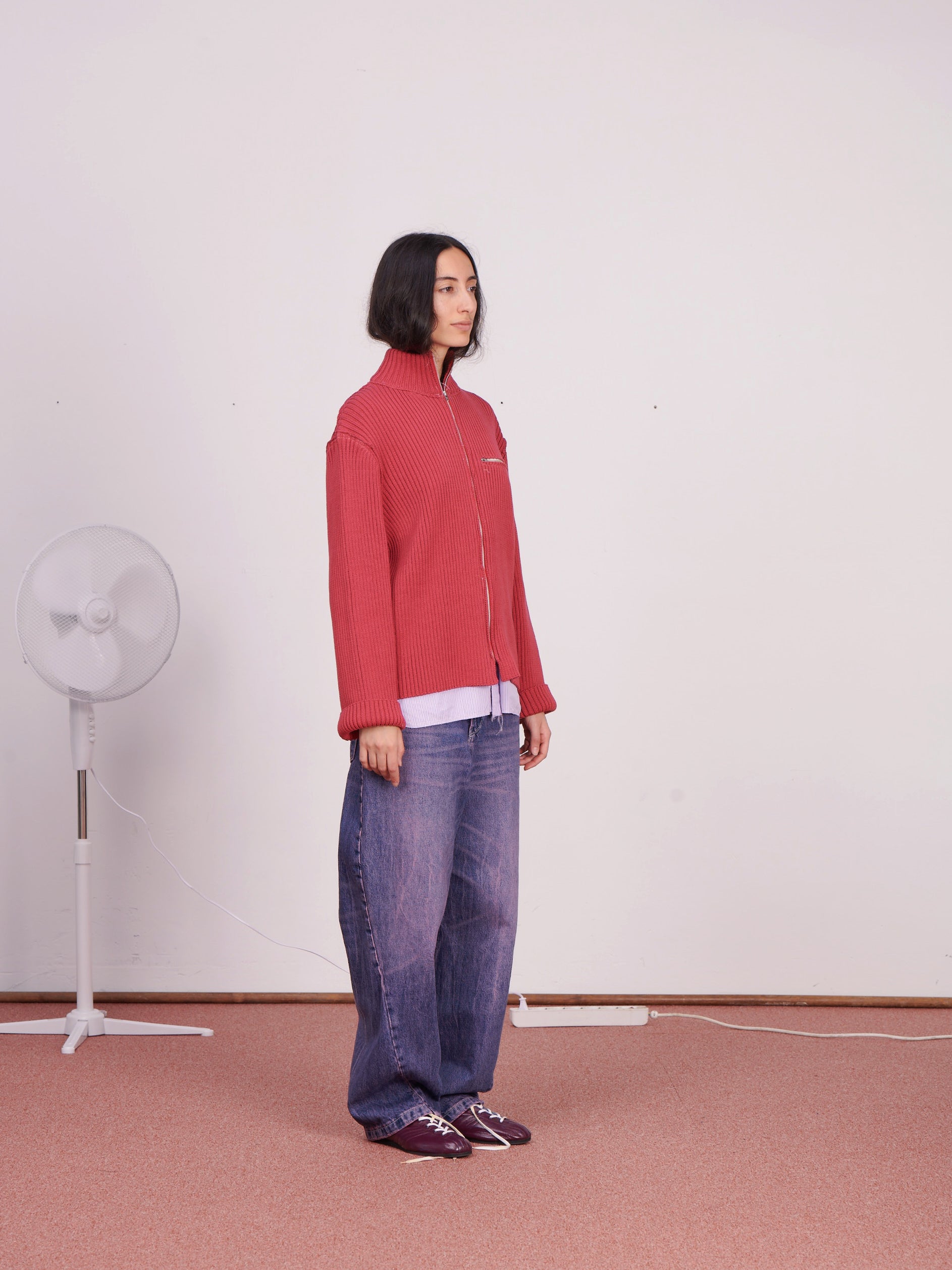 CF.23.03.05.02  ZIP-UP KNIT cotton 2x2 rib vintage red