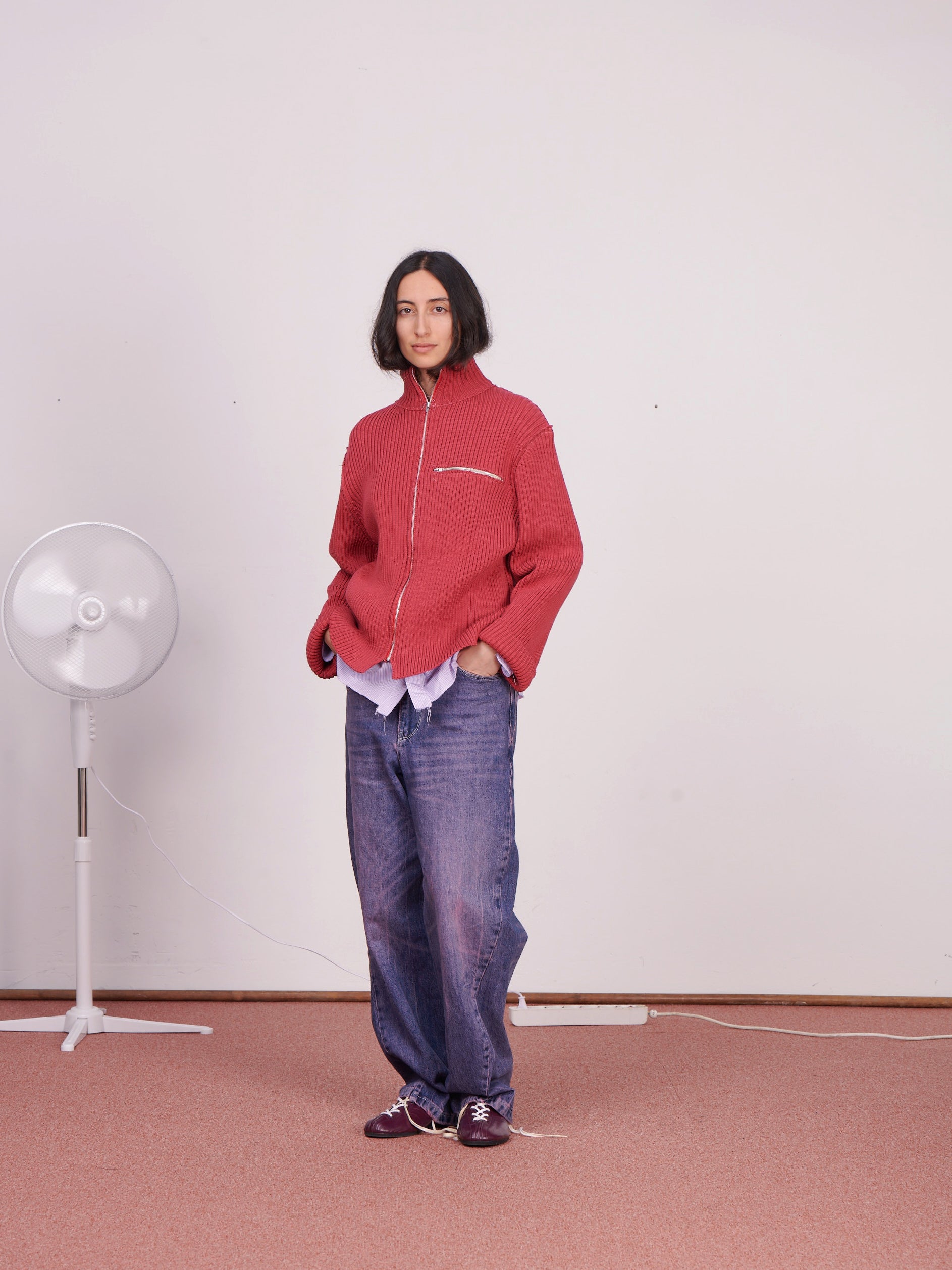CF.23.03.05.02  ZIP-UP KNIT cotton 2x2 rib vintage red