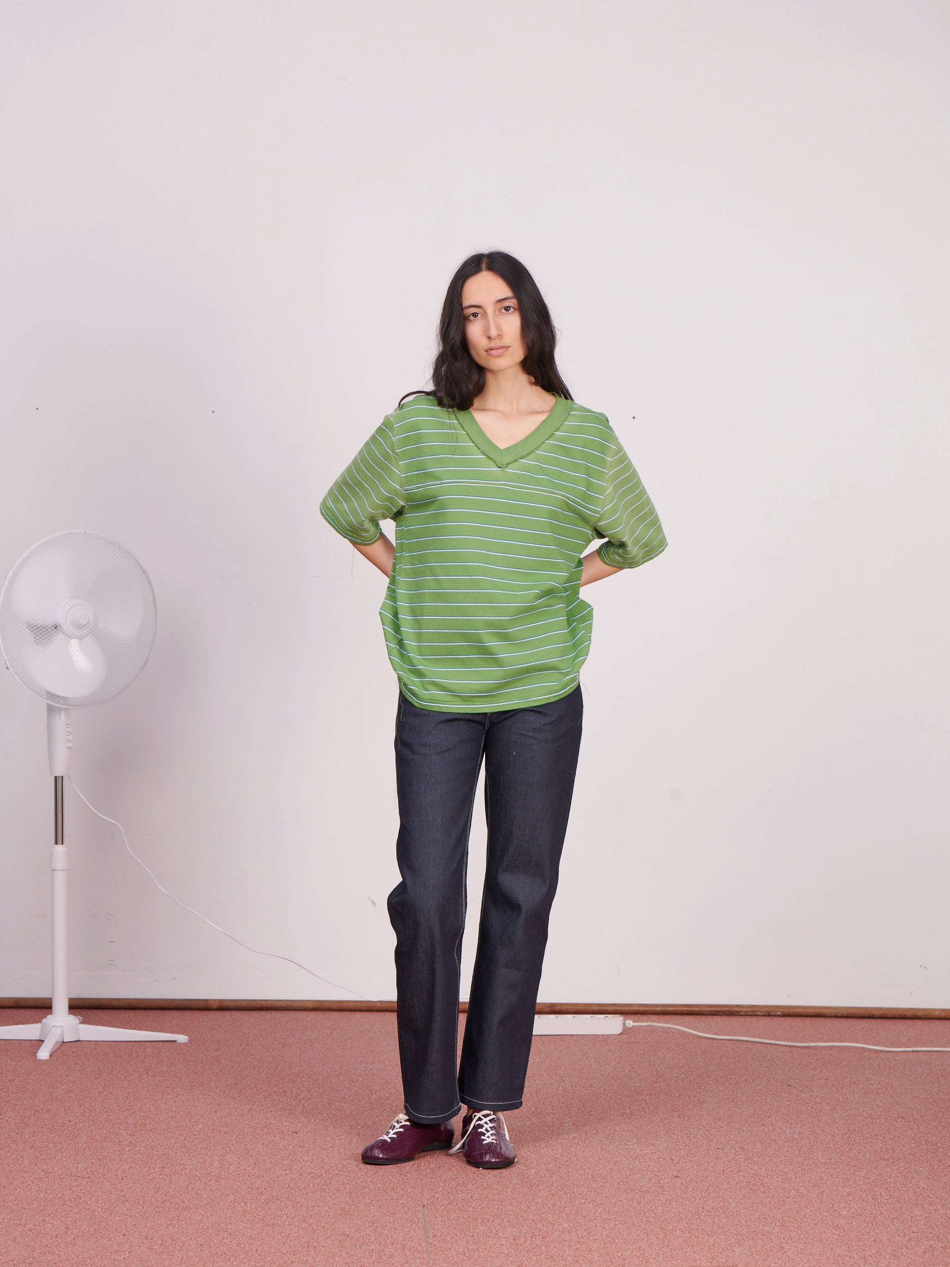 CF.23.01.04.02 FOOTBALL TEE heavy dry jersey green/white/blue stripe