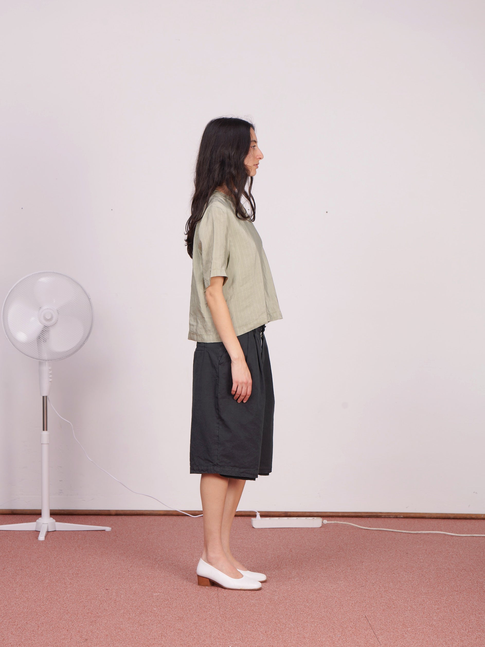 CF.23.05.03.02 NORMAL TEE TOP silky shirting green/blue stripe