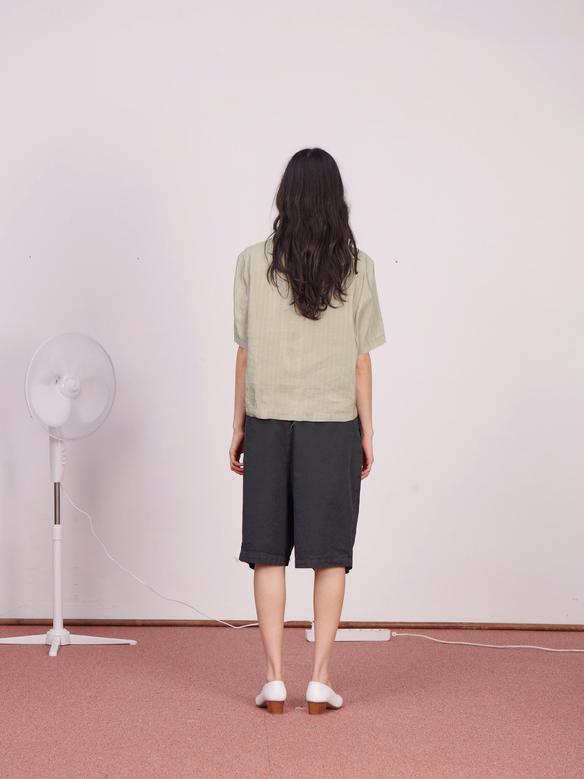 CF.23.05.03.02 NORMAL TEE TOP silky shirting green/blue stripe