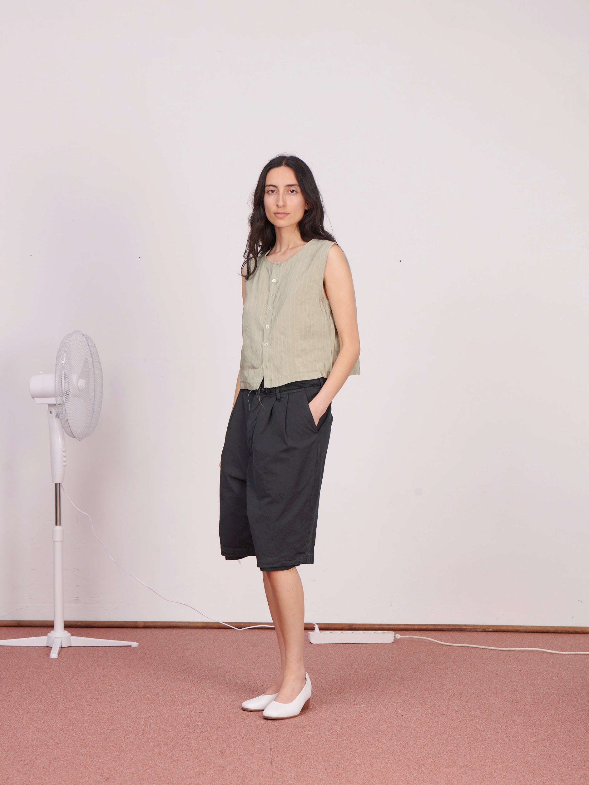 CF.23.05.02.02 NORMAL BUTTON TOP silky shirting green/blue stripe