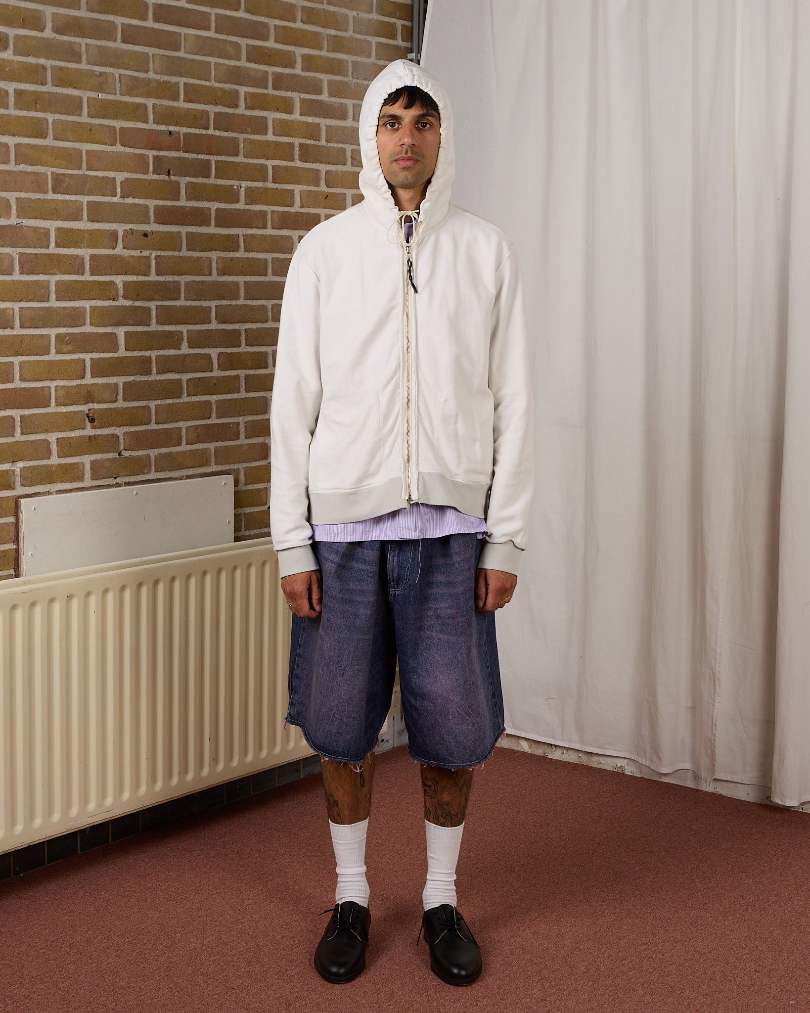 CF.23.02.01.01 FITTED INSIDE-OUT ZIP HOODIE heavy diagonal sweat lily white