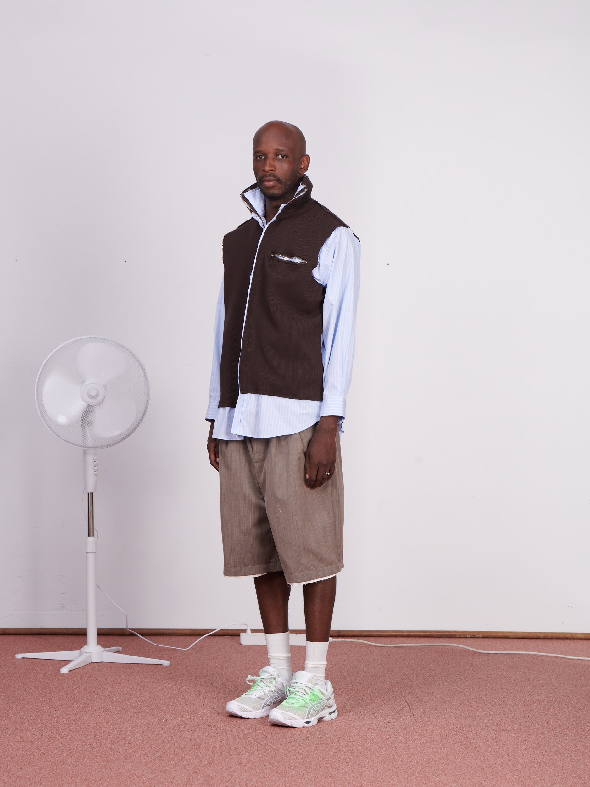 CF.23.RESEARCH.17.10 ZIP KNIT VEST/SHIRT papertouch shirting blue + brown