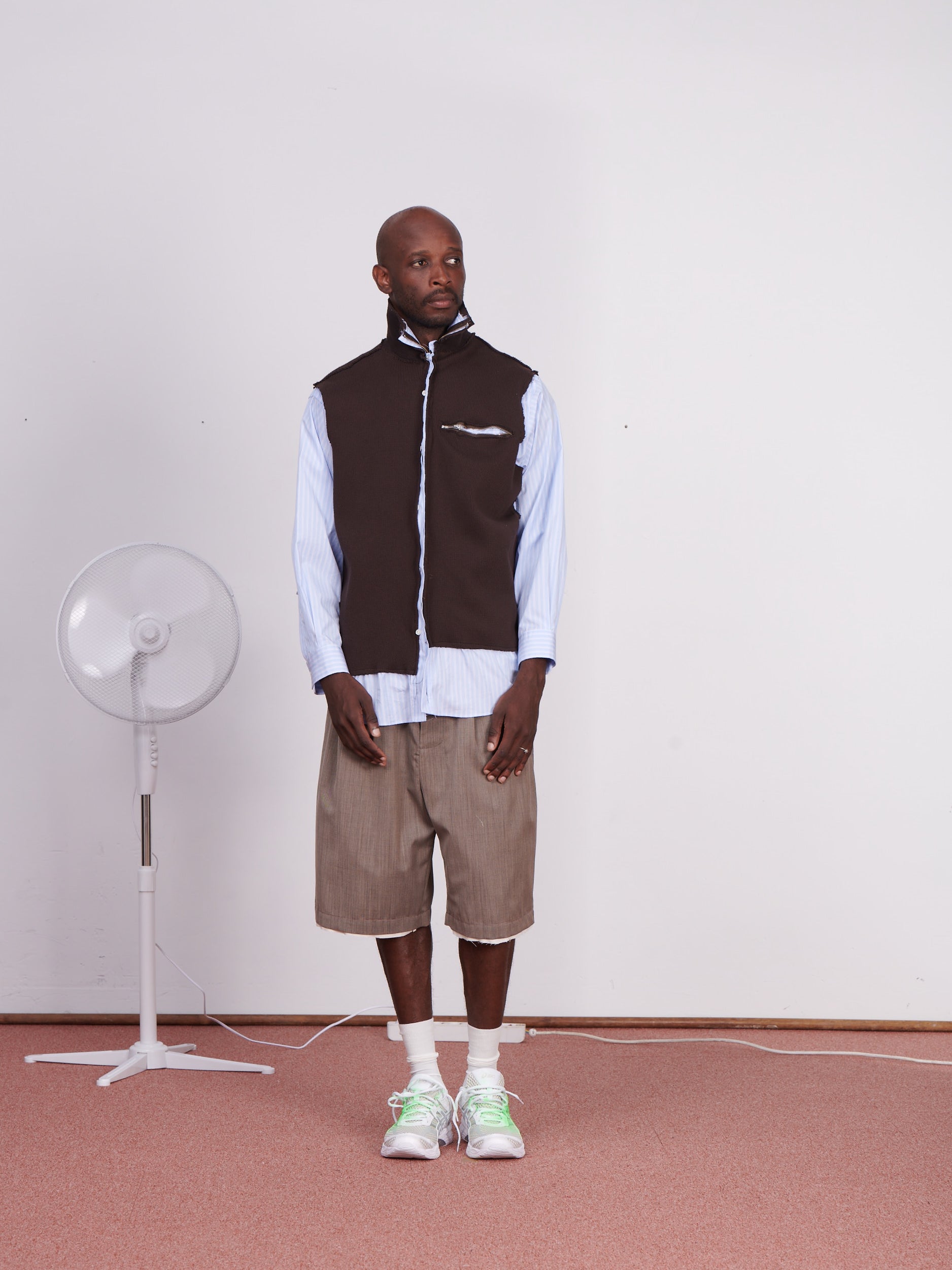CF.23.RESEARCH.17.10 ZIP KNIT VEST/SHIRT papertouch shirting blue + brown