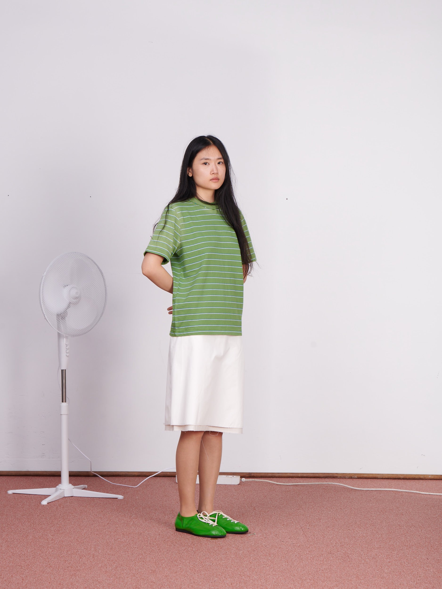CF.23.01.03.01 NORMAL TEE medium dry jersey green/white/blue stripe