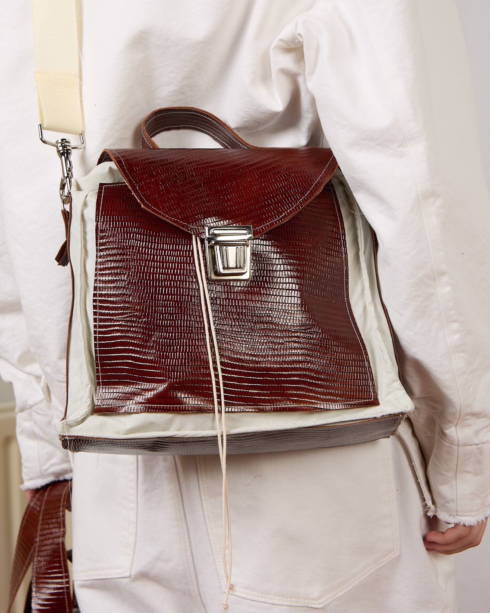 CF.23.14.03.01 CROOCKED PATCH BAG cow leather + nylon brown croc/off-white