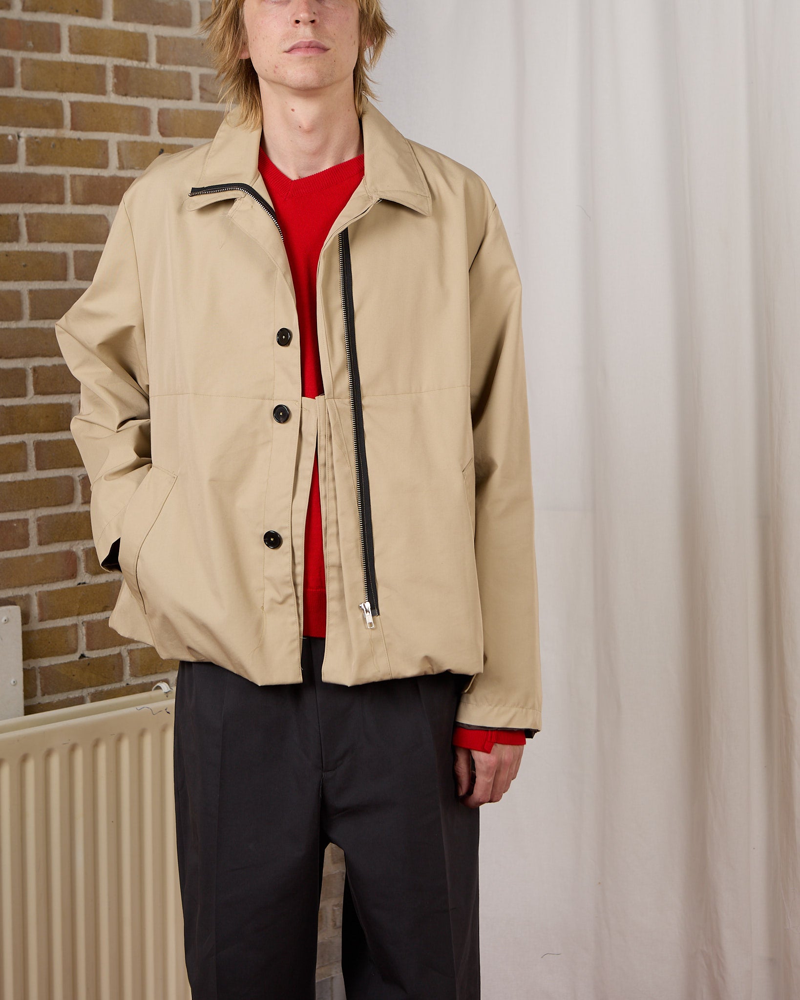 CF.23.RESEARCH.17.01 FOLDED ZIP TRENCH COAT macintosh twill beige or mud grey
