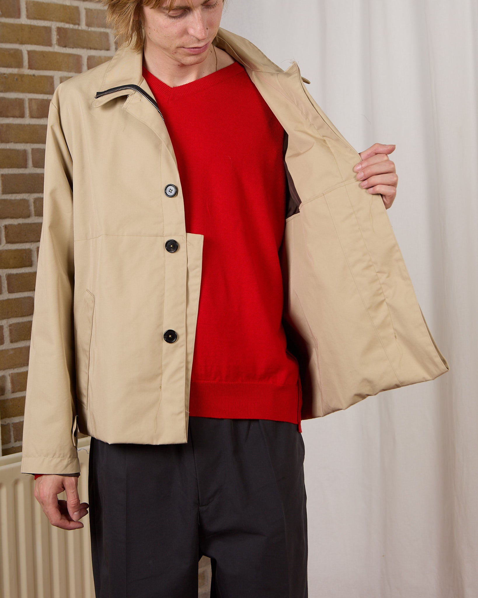 CF.23.RESEARCH.17.01 FOLDED ZIP TRENCH COAT macintosh twill beige or mud grey