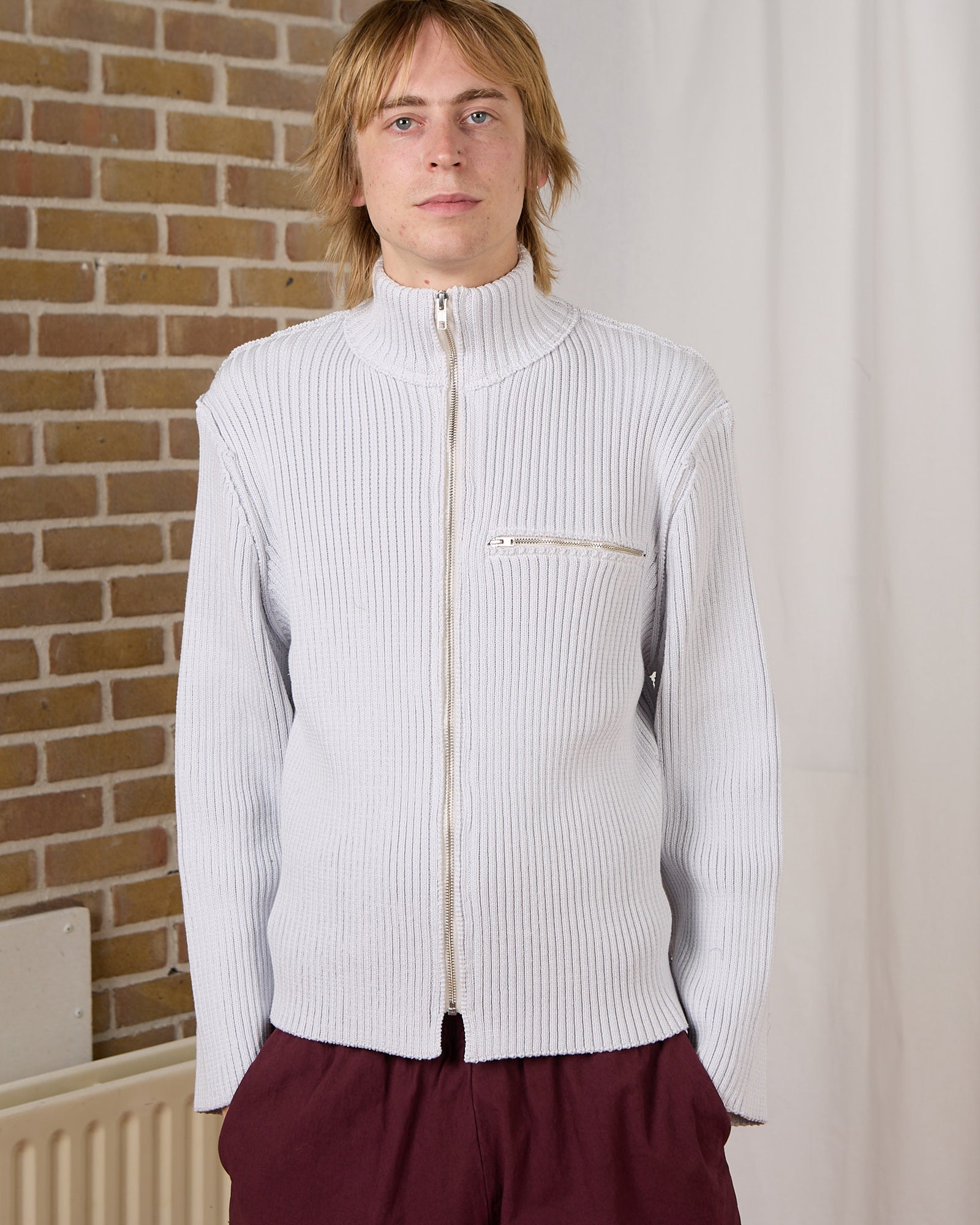 CF.23.03.05.01 ZIP-UP KNIT cotton 2x2 rib vintage off-white