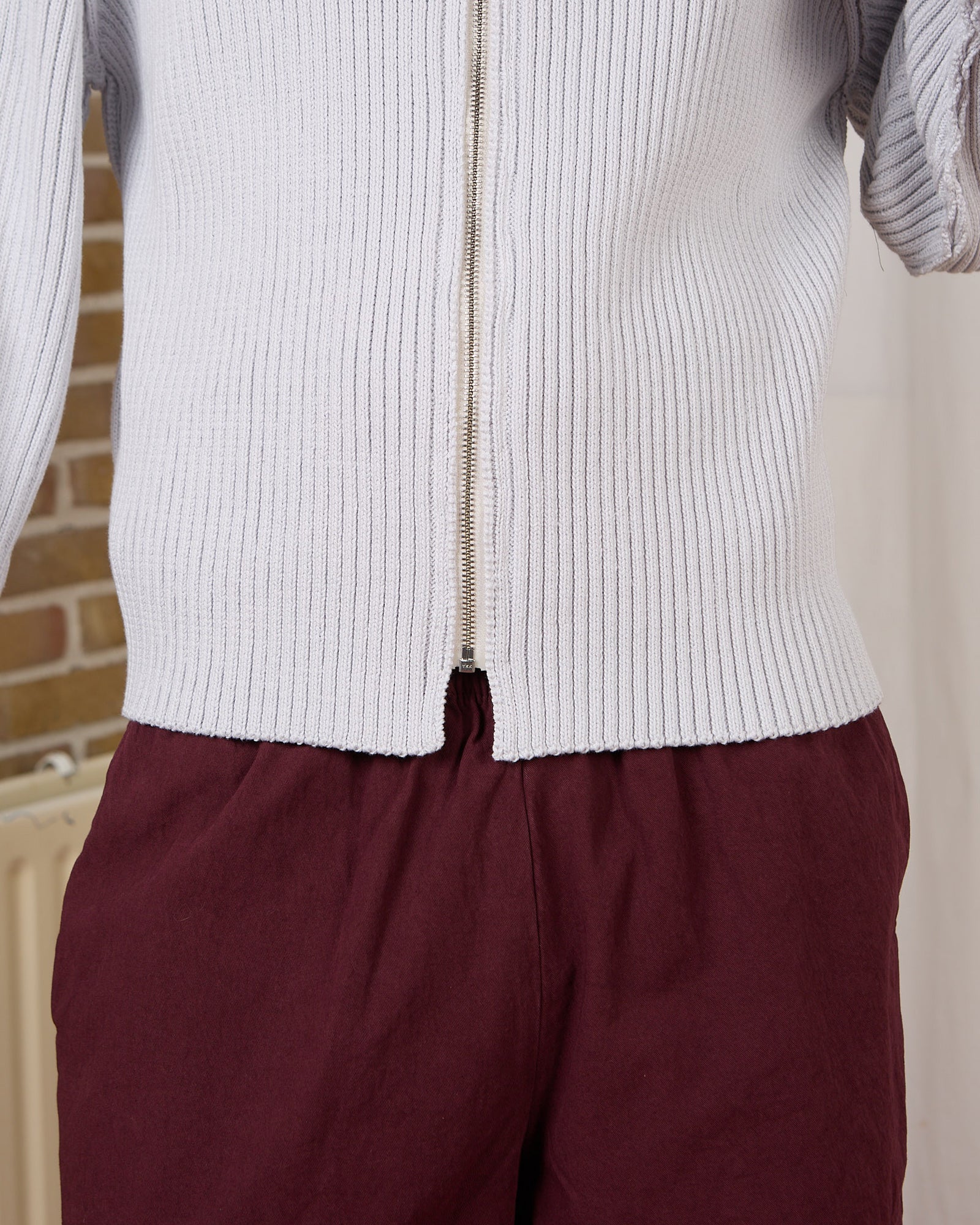 CF.23.03.05.01 ZIP-UP KNIT cotton 2x2 rib vintage off-white