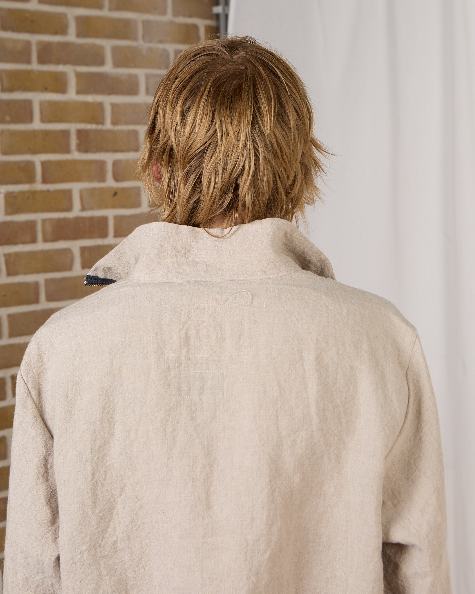 CF.23.04.04.02 LS - HALF ZIP STRIPE SHIRT medium weight linen sand