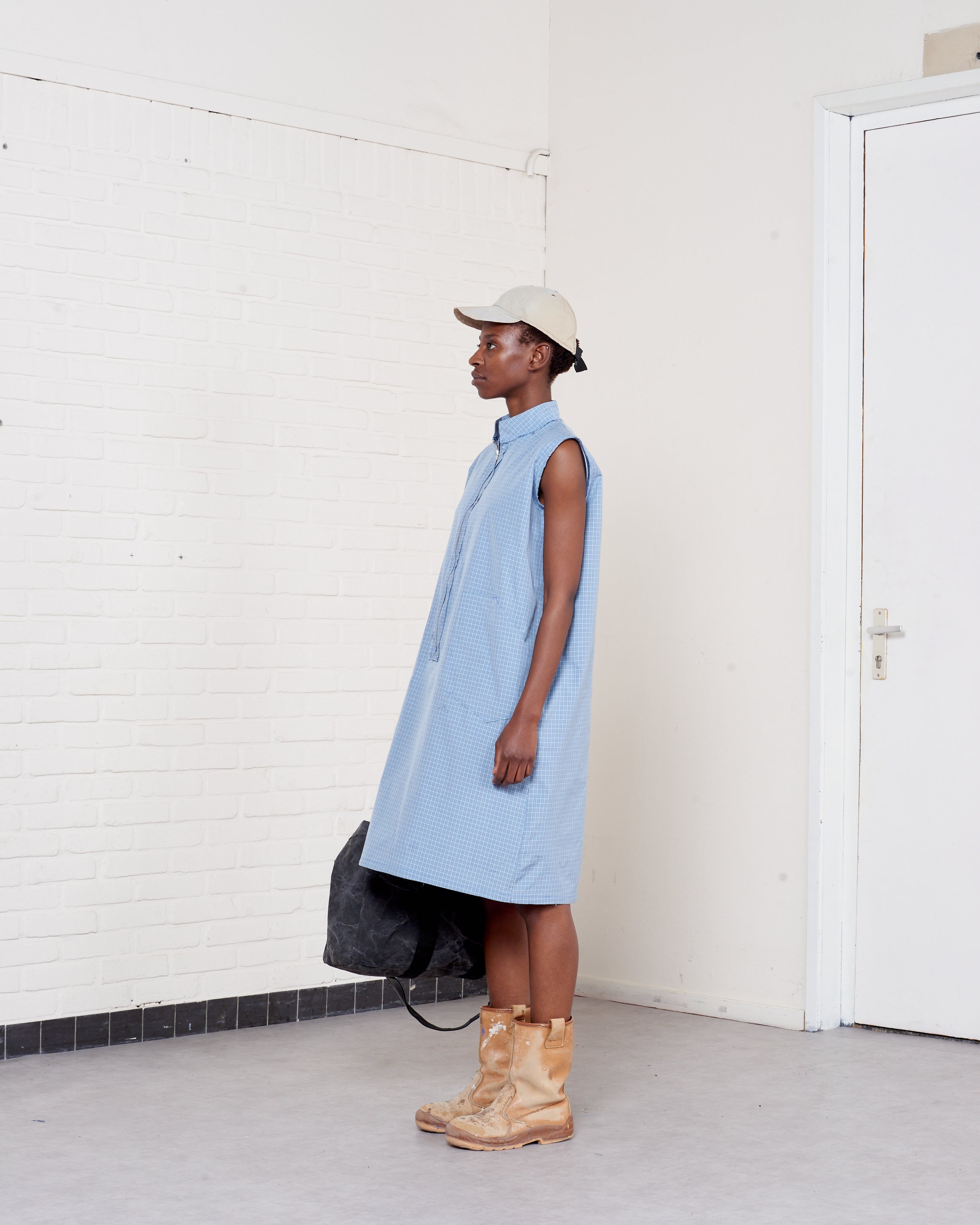 CF.21.08.04.01 ZIP DRESS poly/cotton check blue/grey/white check