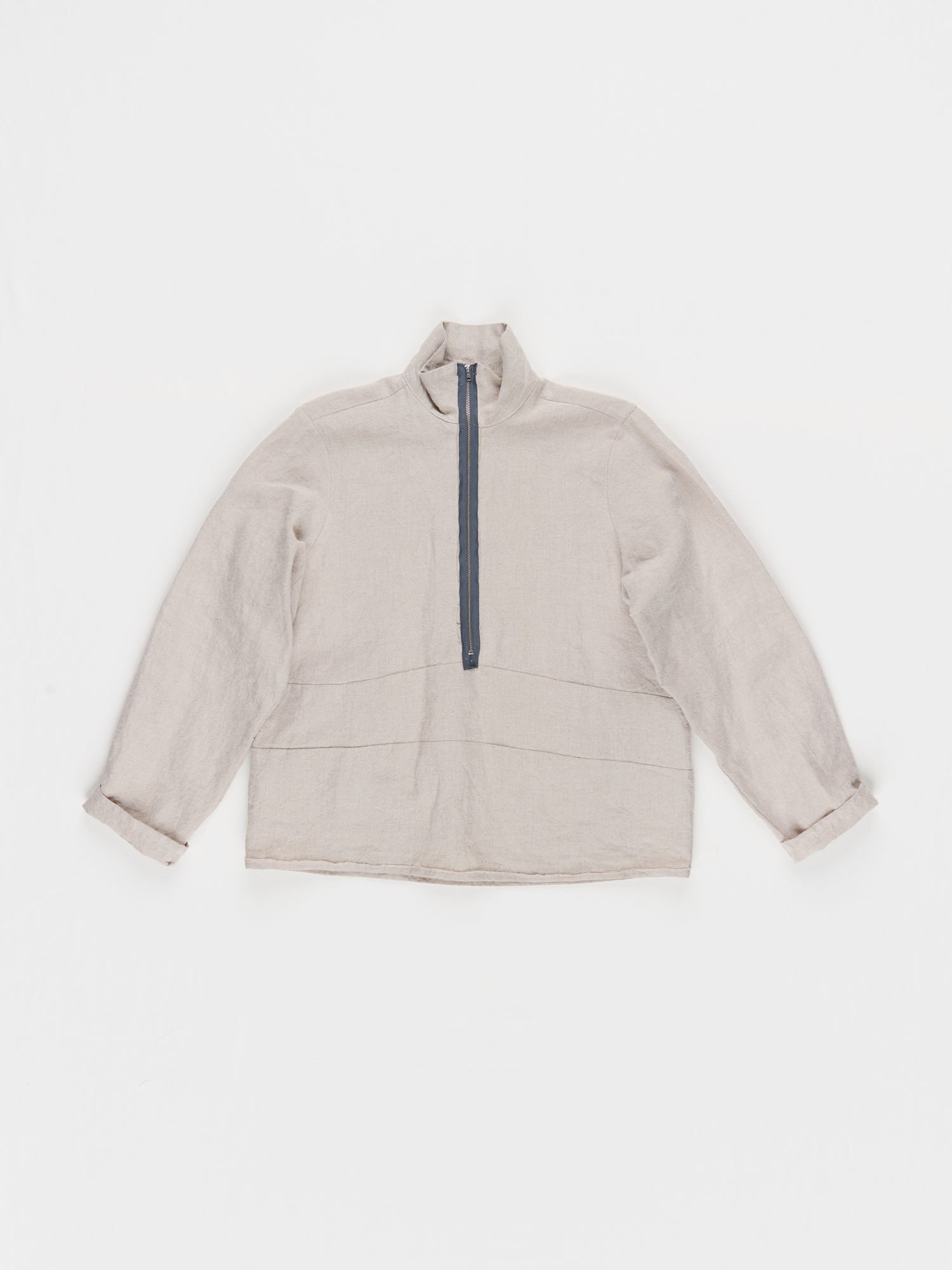 CF.23.04.04.02 LS - HALF ZIP STRIPE SHIRT medium weight linen sand