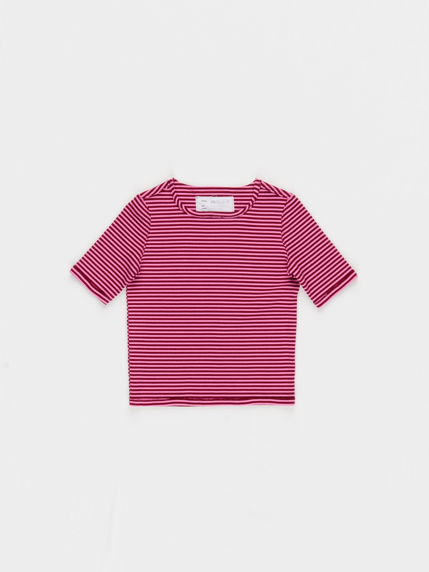 CF.23.01.07.02 FITTED RIB D-NECK TEE 2x1 heavy rib red/pink stripe