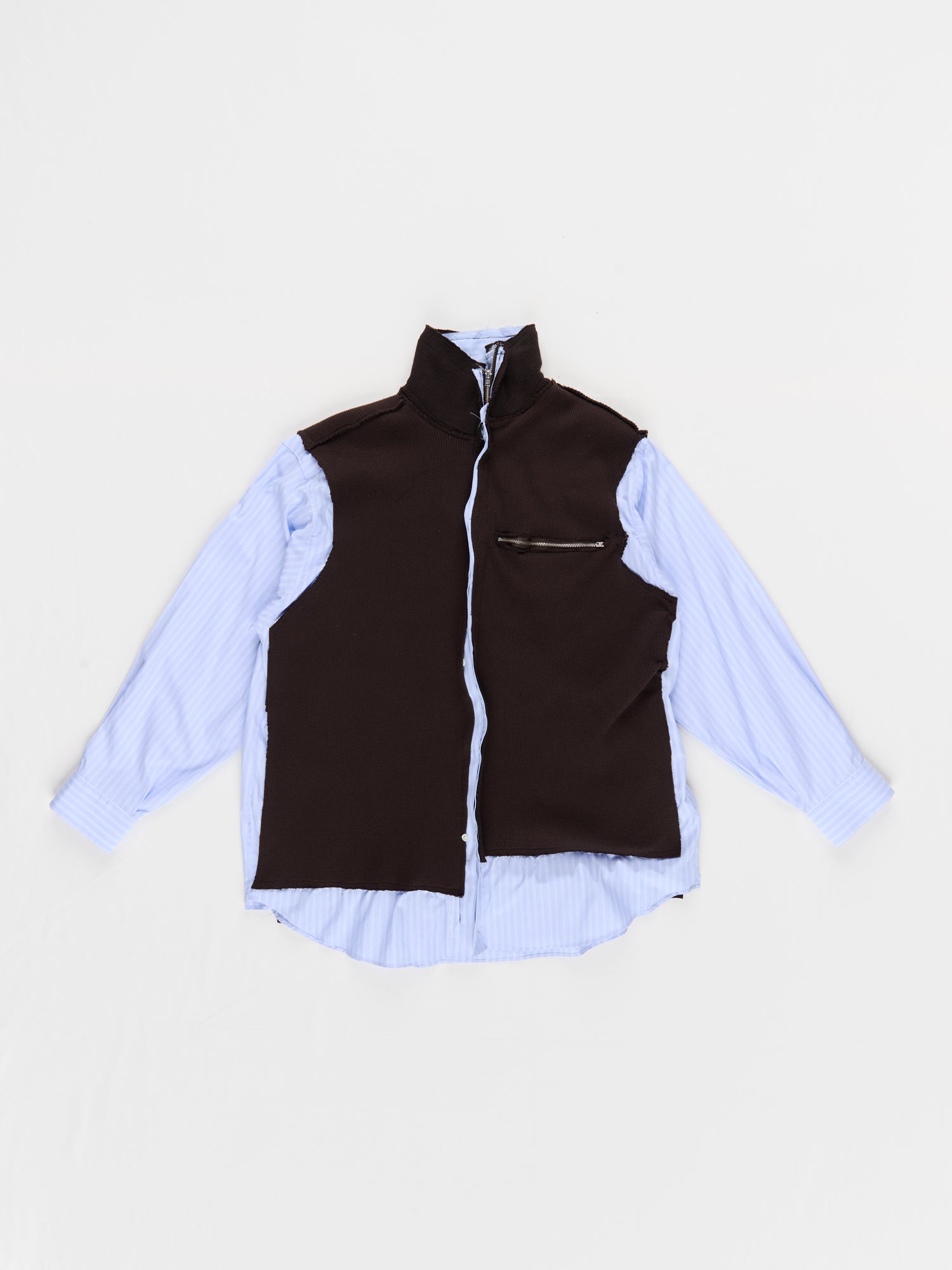 CF.23.RESEARCH.17.10 ZIP KNIT VEST/SHIRT papertouch shirting blue + brown