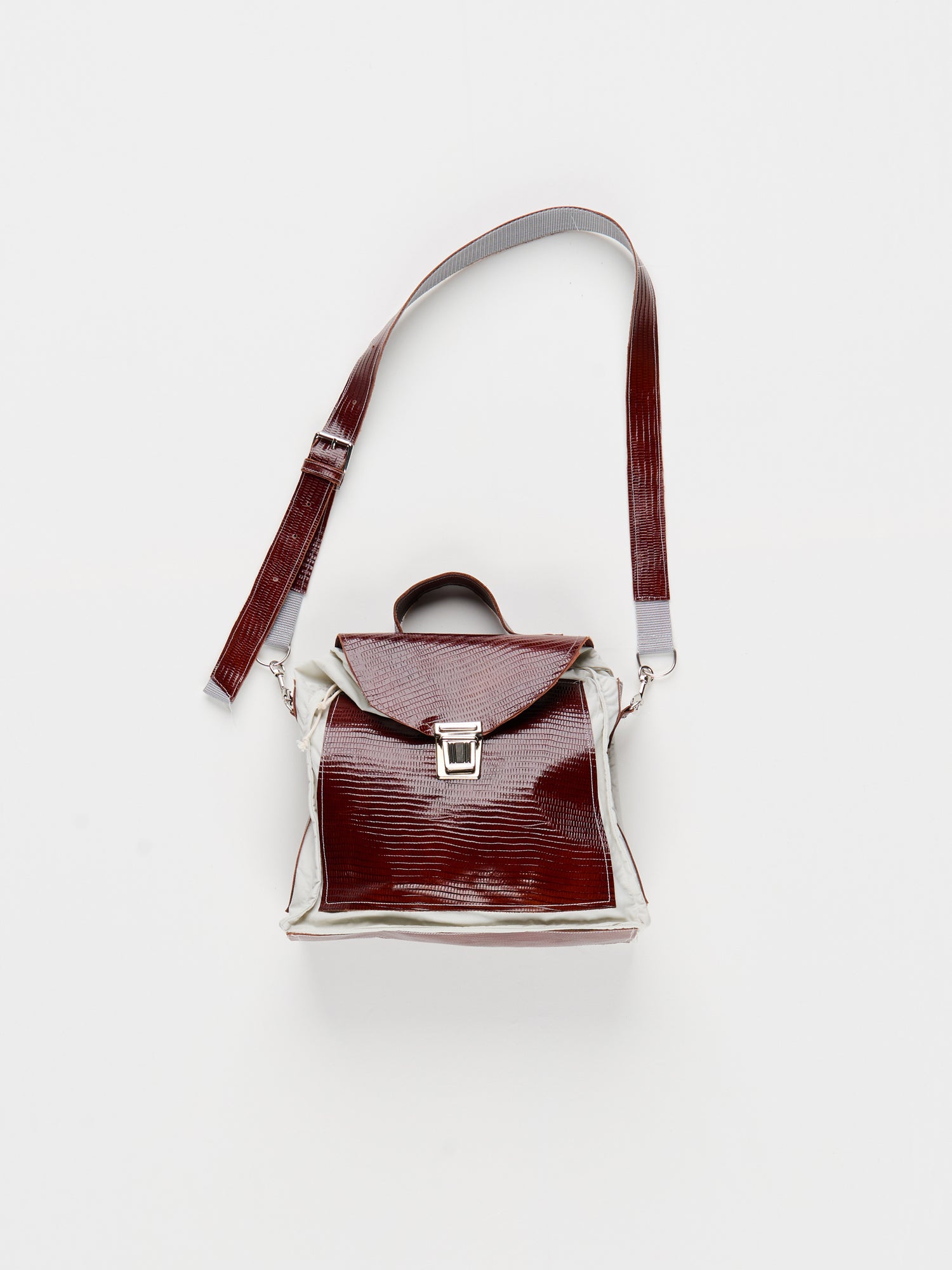 CF.23.14.03.01 CROOCKED PATCH BAG cow leather + nylon brown croc/off-white