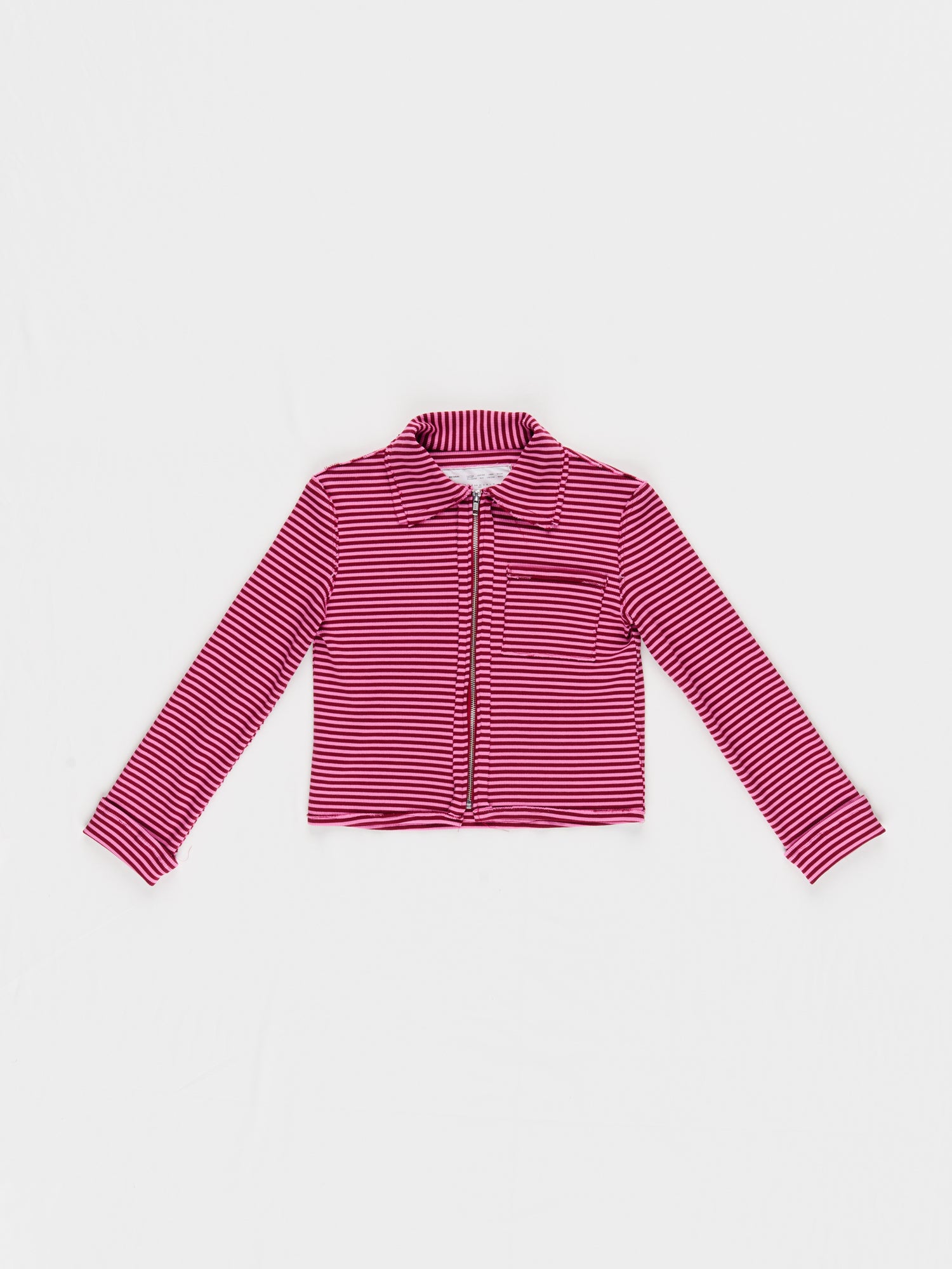 CF.23.01.08.02 FITTED RIB ZIP-CARDI 2x1 heavy rib red/pink stripe